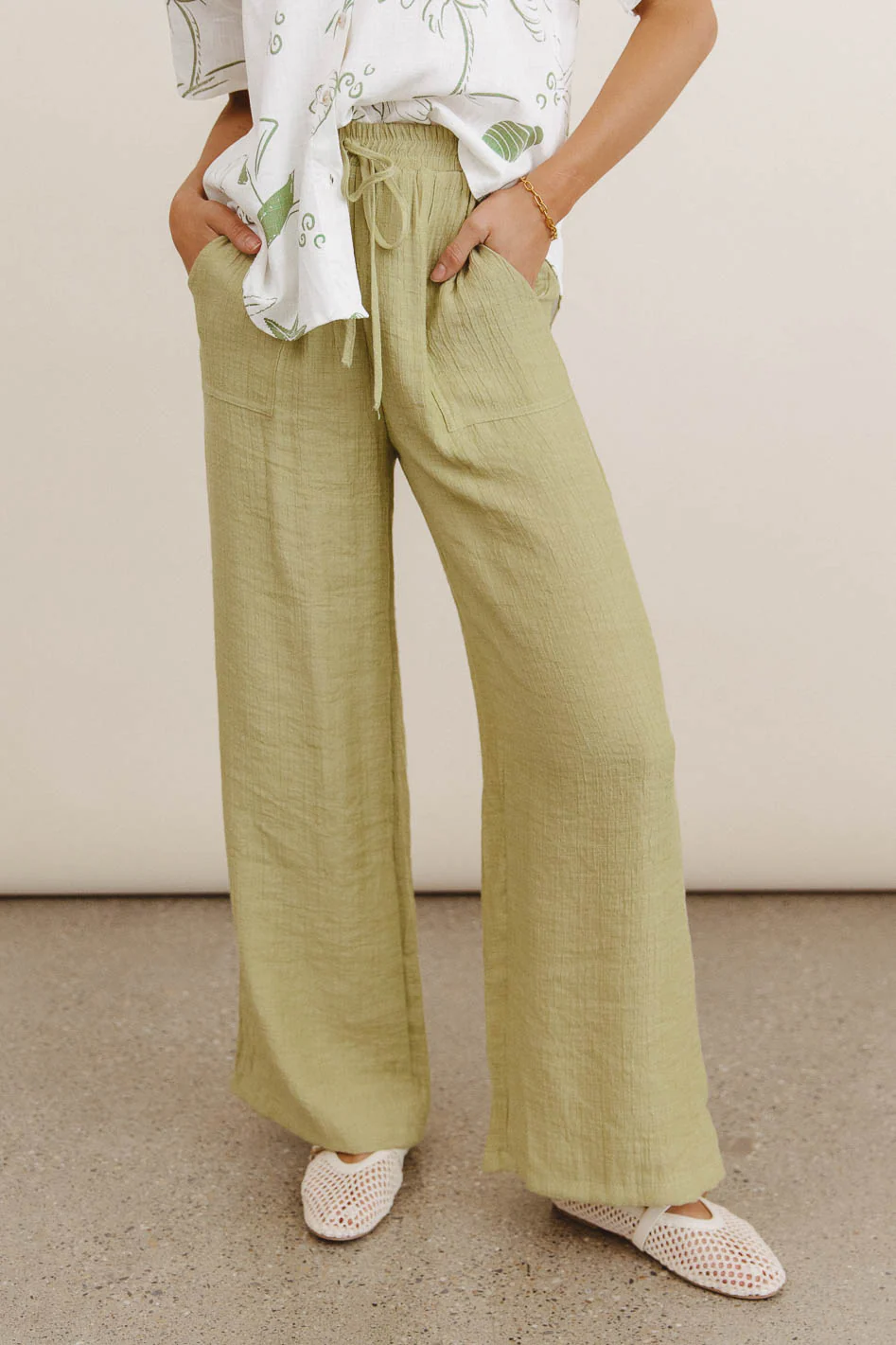 Debbie Wide Leg Pants in Green - FINAL SALE - Image 2