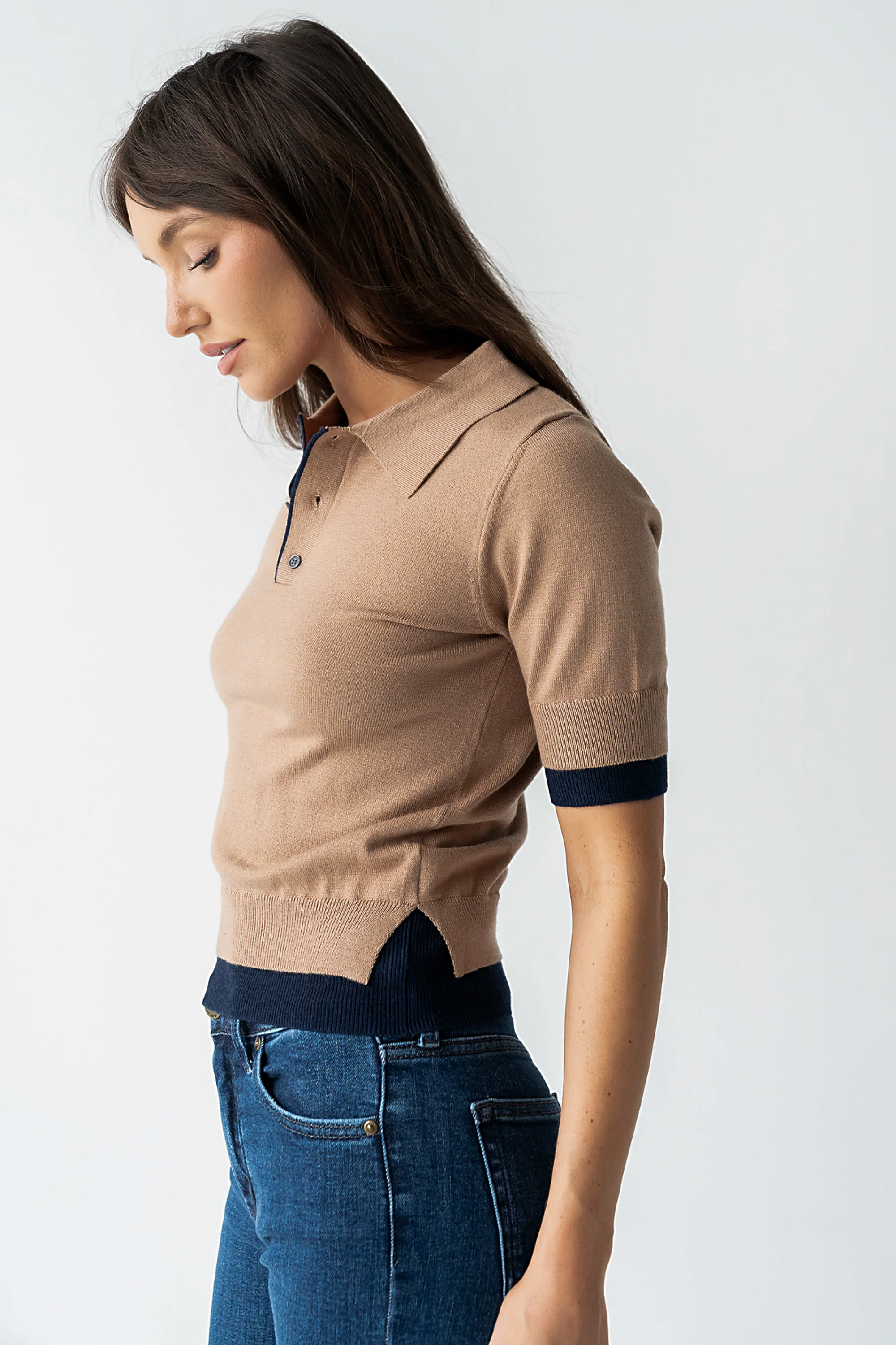 Delilah Contrast Sweater in Taupe - Image 4