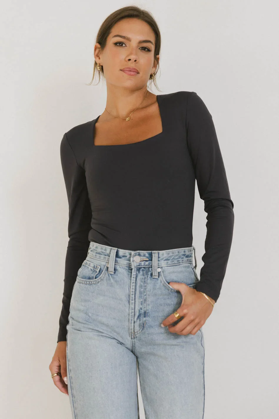 Demi Square Neck Bodysuit in Navy - FINAL SALE - Image 5