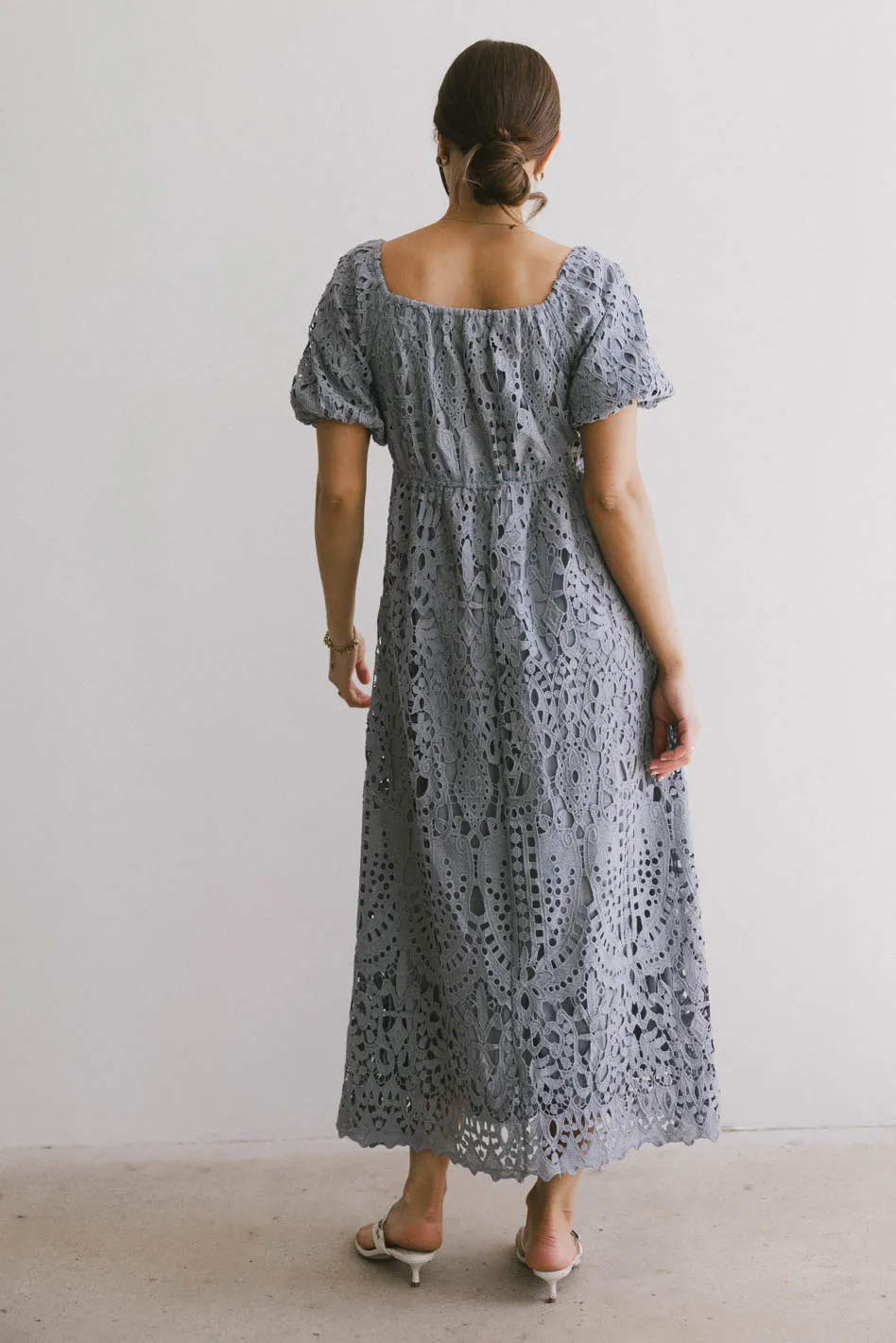 Devon Eyelet Lace Maxi Dress in Blue - FINAL SALE - Image 3
