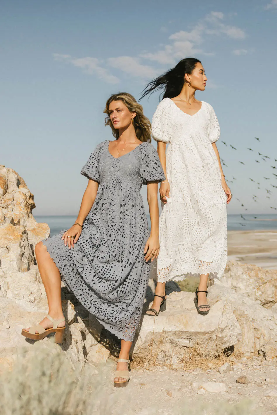 Devon Eyelet Lace Maxi Dress in Blue - FINAL SALE - Image 5