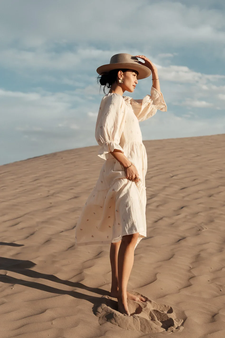 Ditsy Floral Embroidered Dress in Cream - FINAL SALE - Image 4