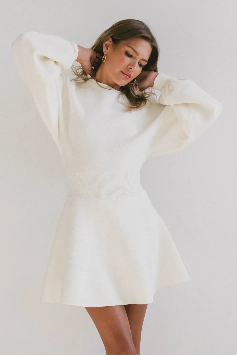 Dolores Knit Mini Dress in Cream - FINAL SALE - Image 3