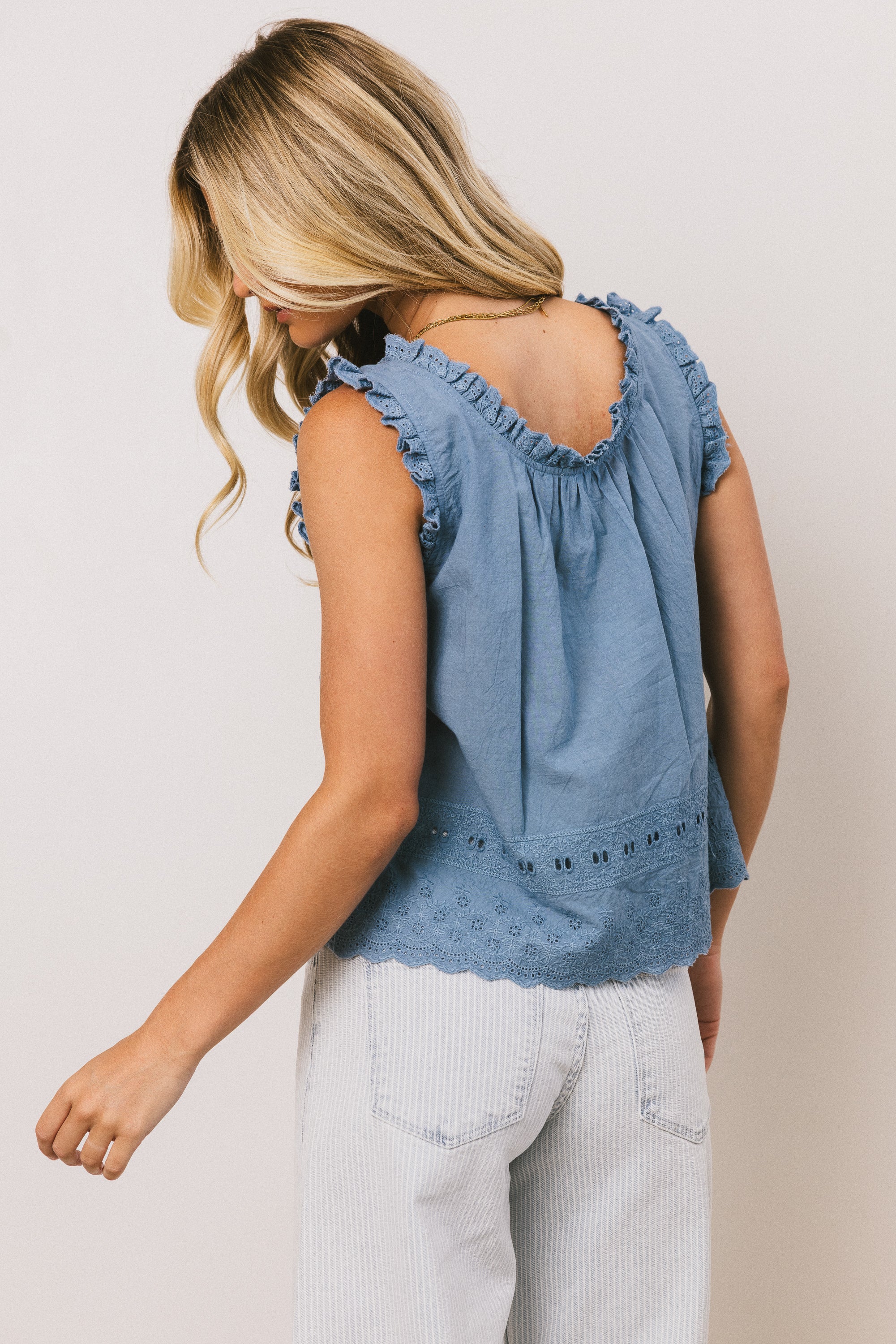 Dorian Embroidered Blouse in Denim - FINAL SALE - Image 2