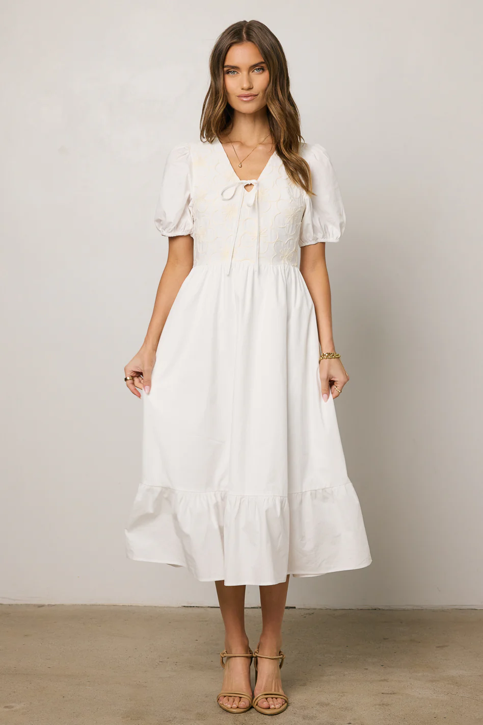 Jozette Floral Midi Dress in Off White - FINAL SALE