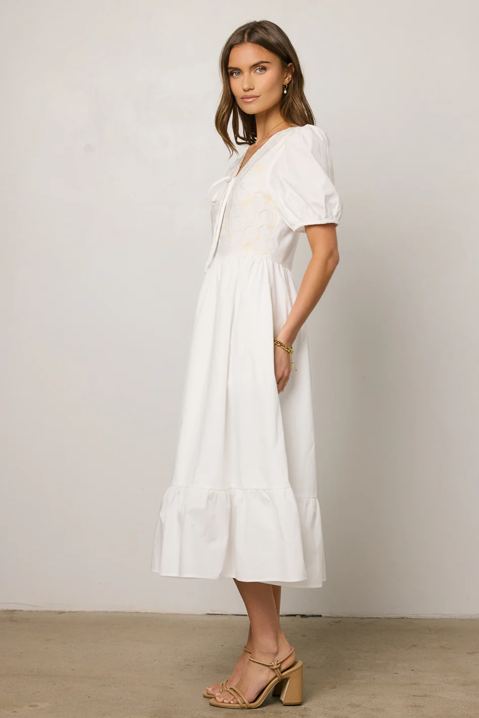 Jozette Floral Midi Dress in Off White - FINAL SALE - Image 3