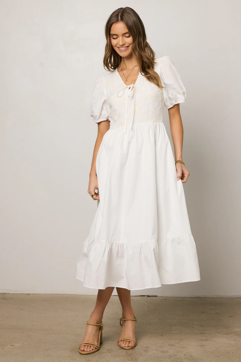 Jozette Floral Midi Dress in Off White - FINAL SALE - Image 4