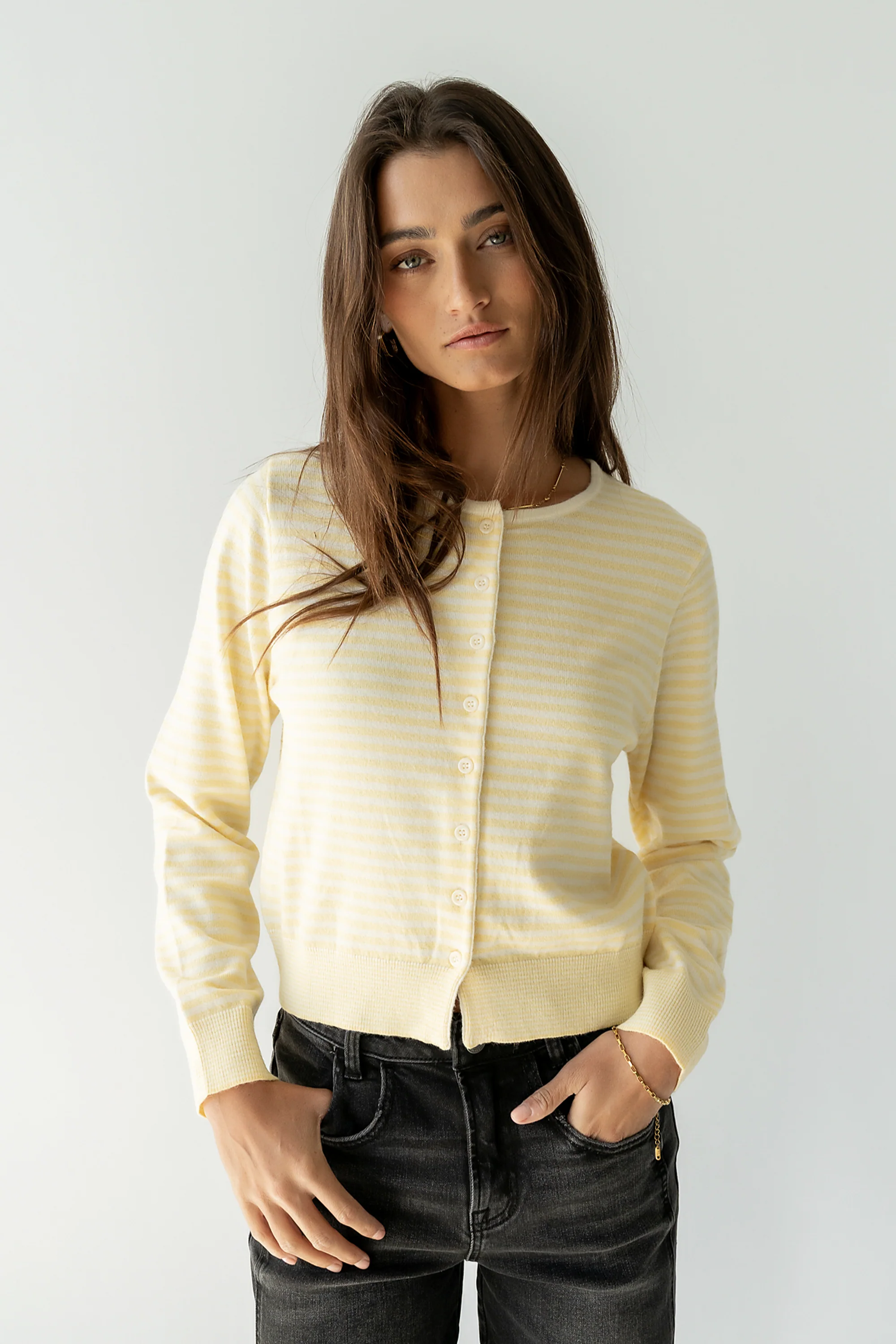 Edesse Striped Cardigan in Yellow - Image 3