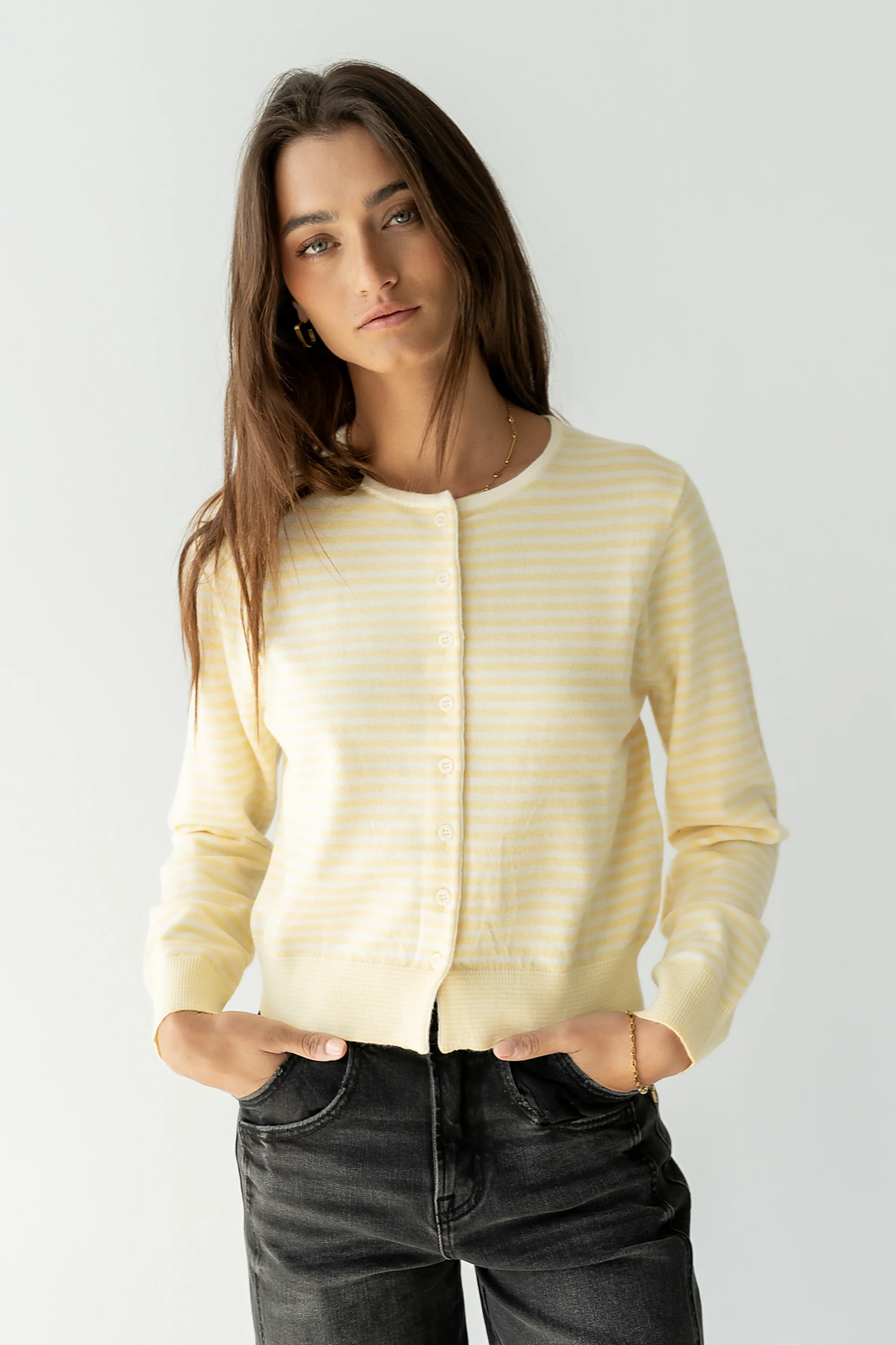 Edesse Striped Cardigan in Yellow - Image 5
