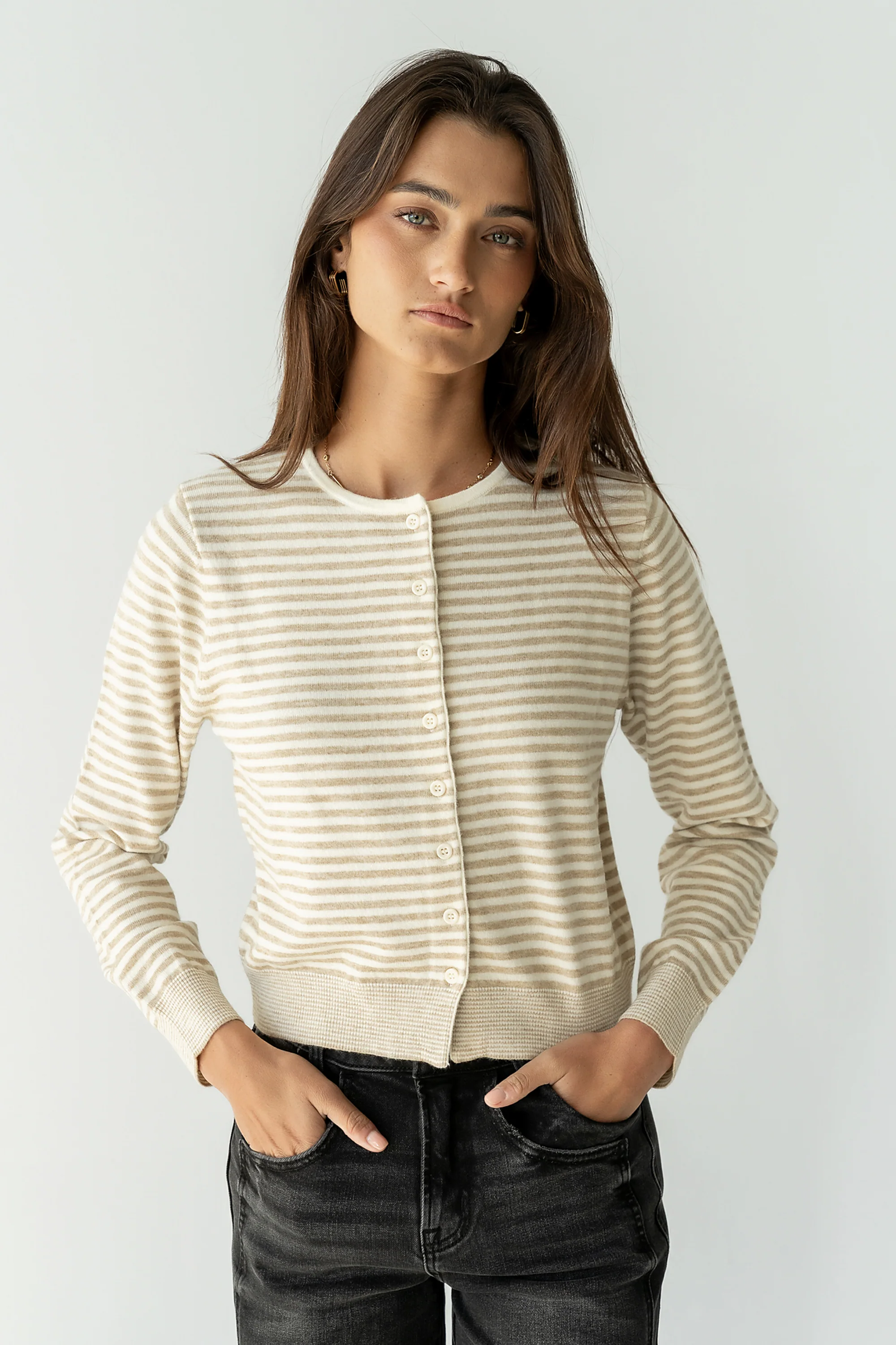 Edesse Striped Cardigan in Taupe - FINAL SALE - Image 3
