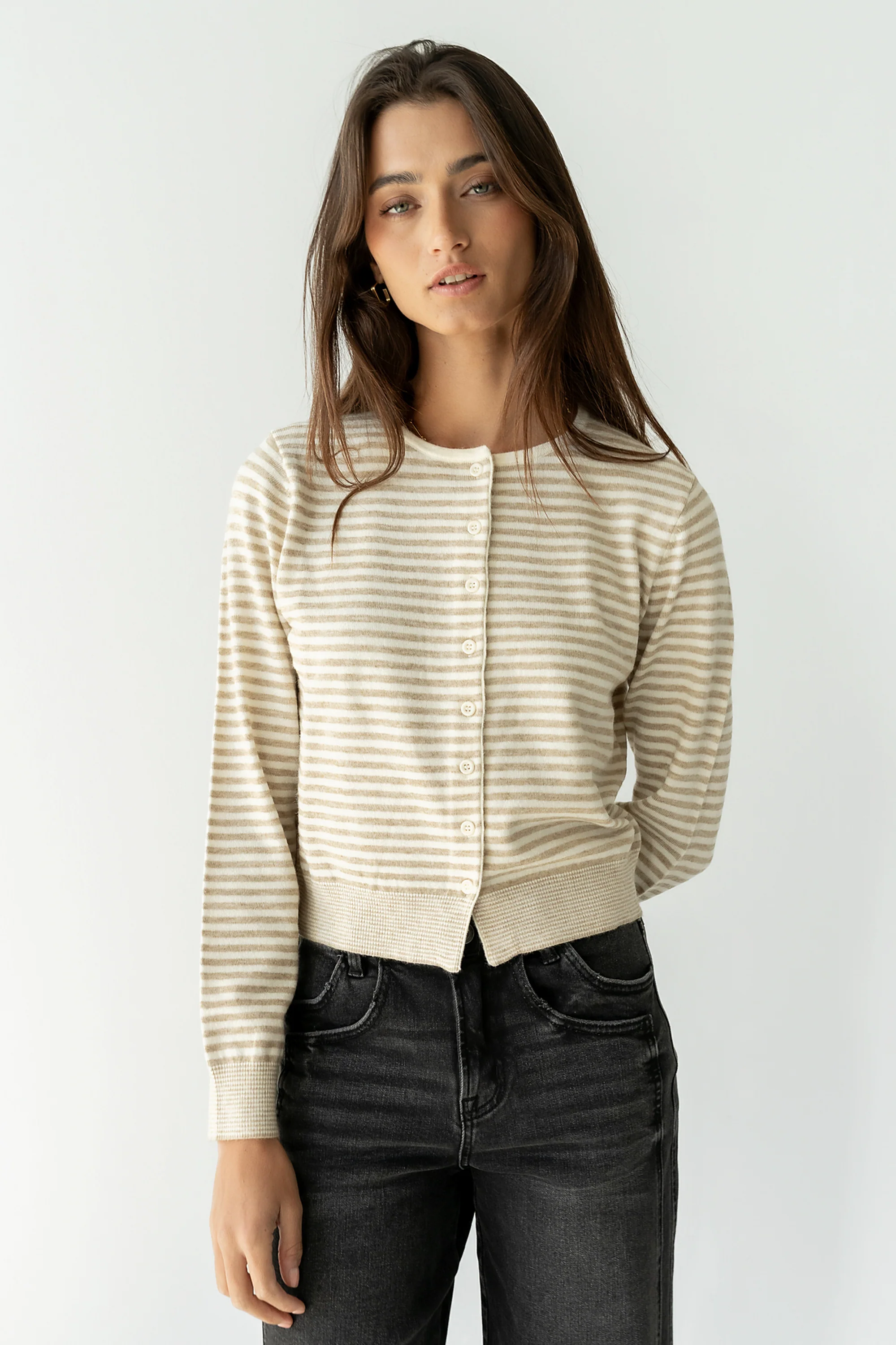 Edesse Striped Cardigan in Taupe - FINAL SALE - Image 4