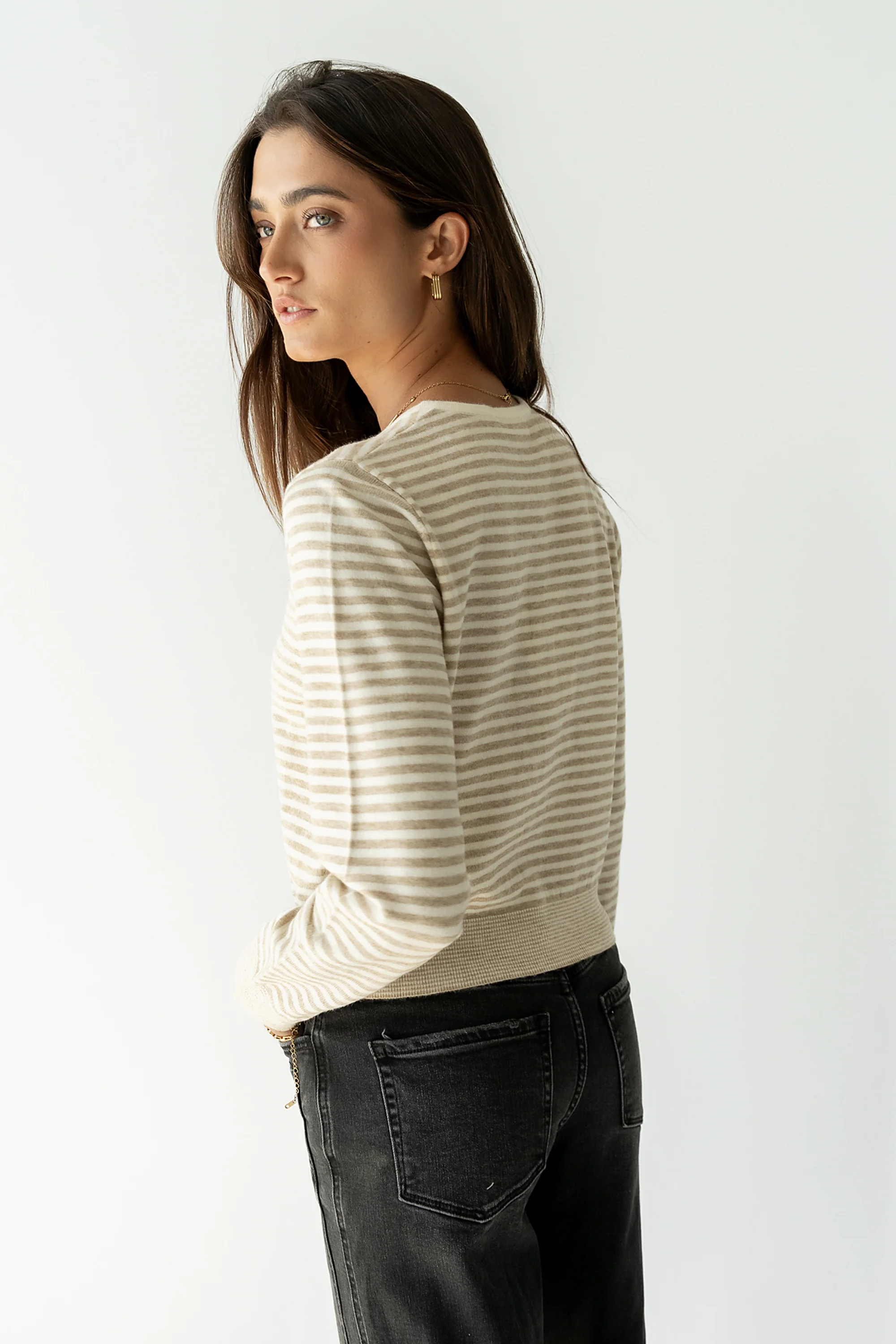 Edesse Striped Cardigan in Taupe - FINAL SALE - Image 5