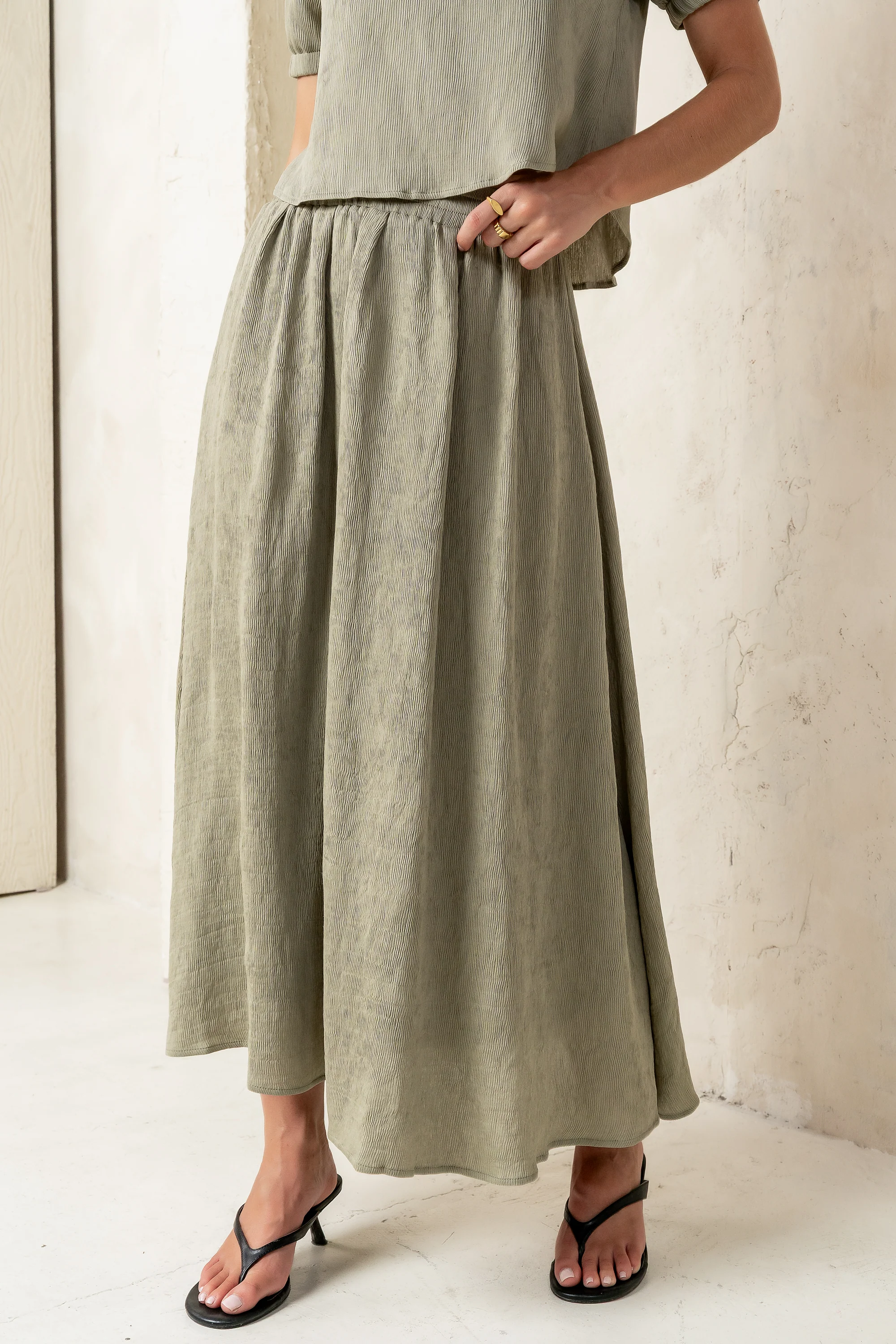 Elani Maxi Skirt in Olive - FINAL SALE