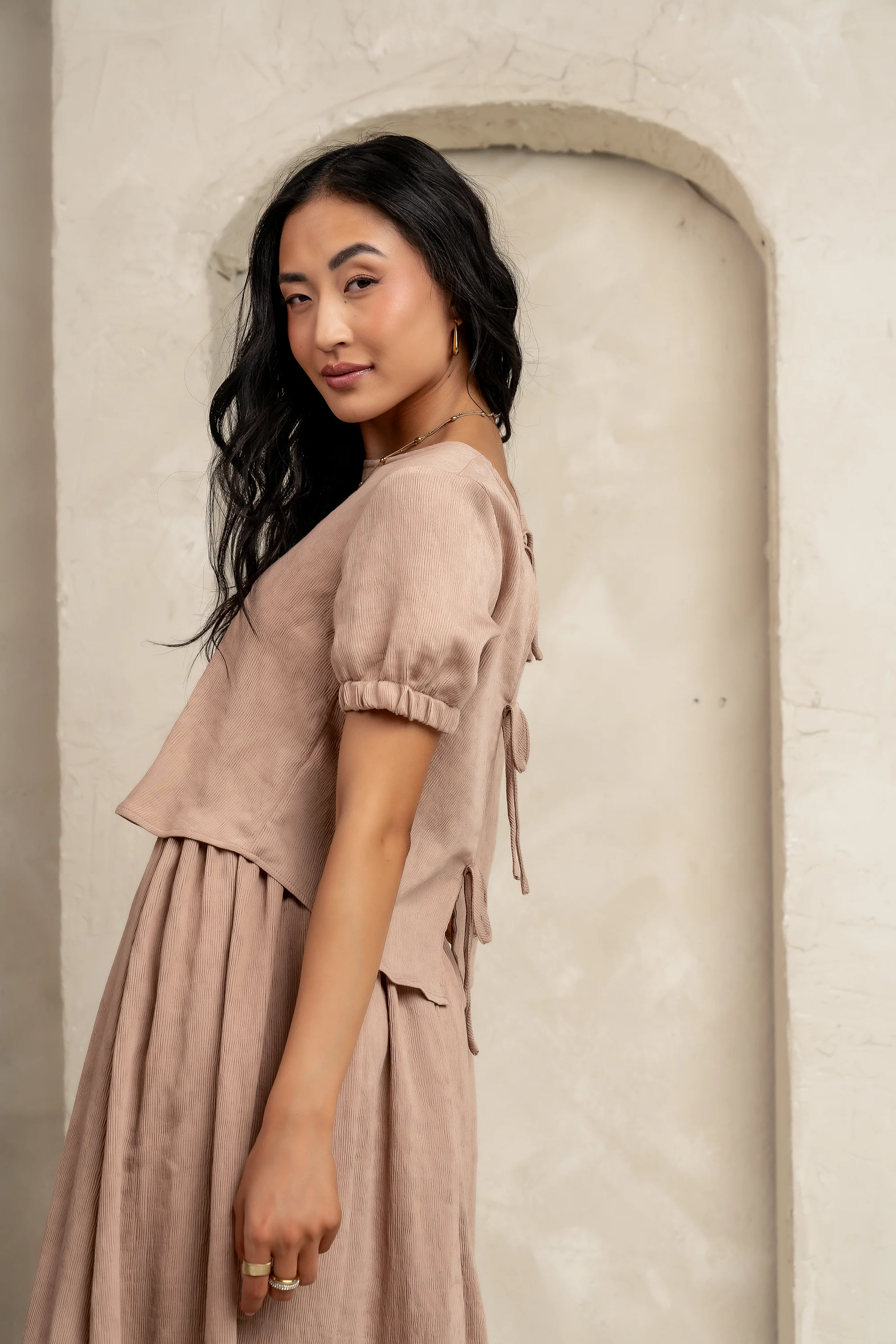 Elani Tie Blouse in Mocha - FINAL SALE - Image 5