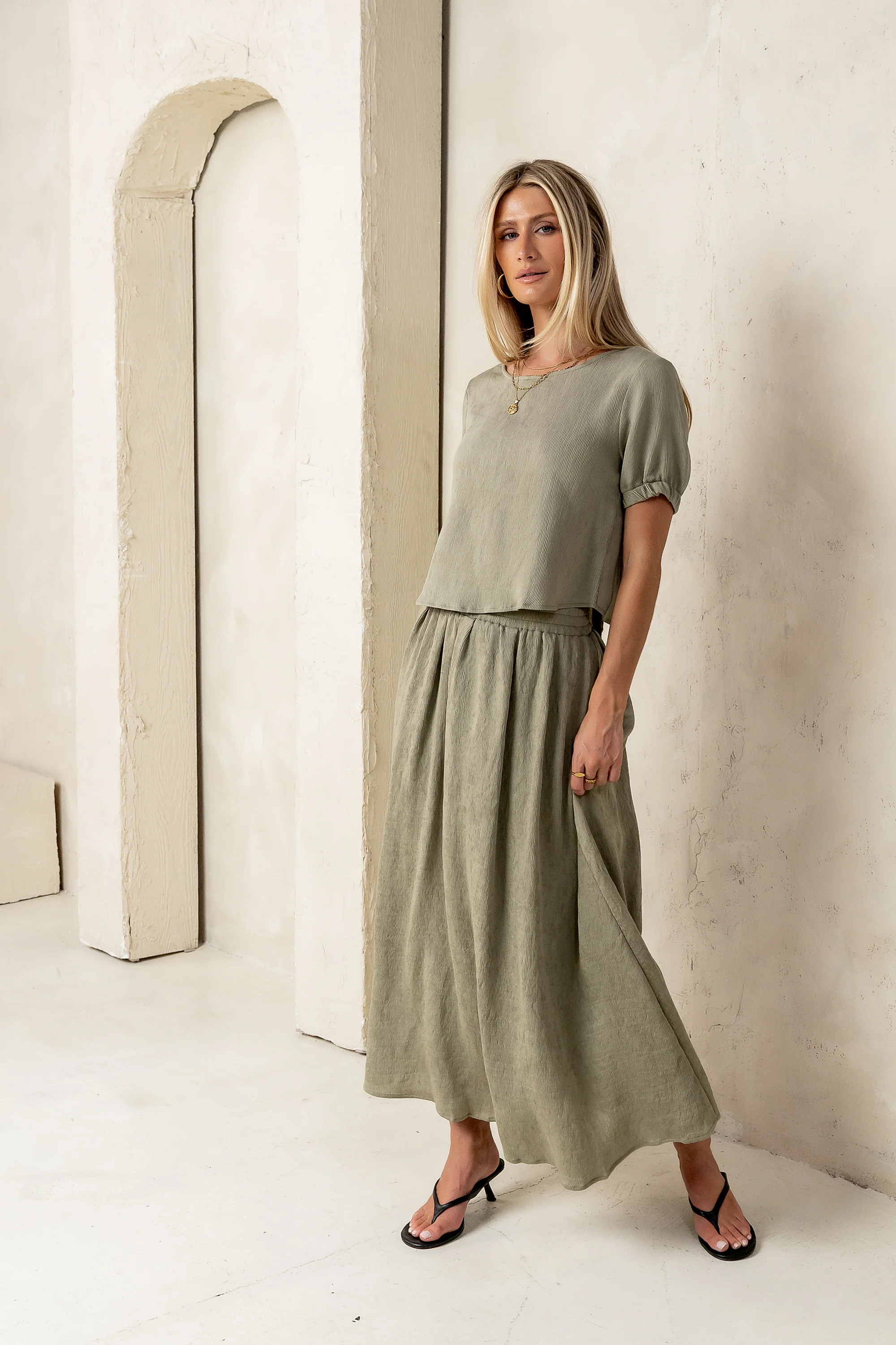 Elani Tie Blouse in Olive - FINAL SALE - Image 3