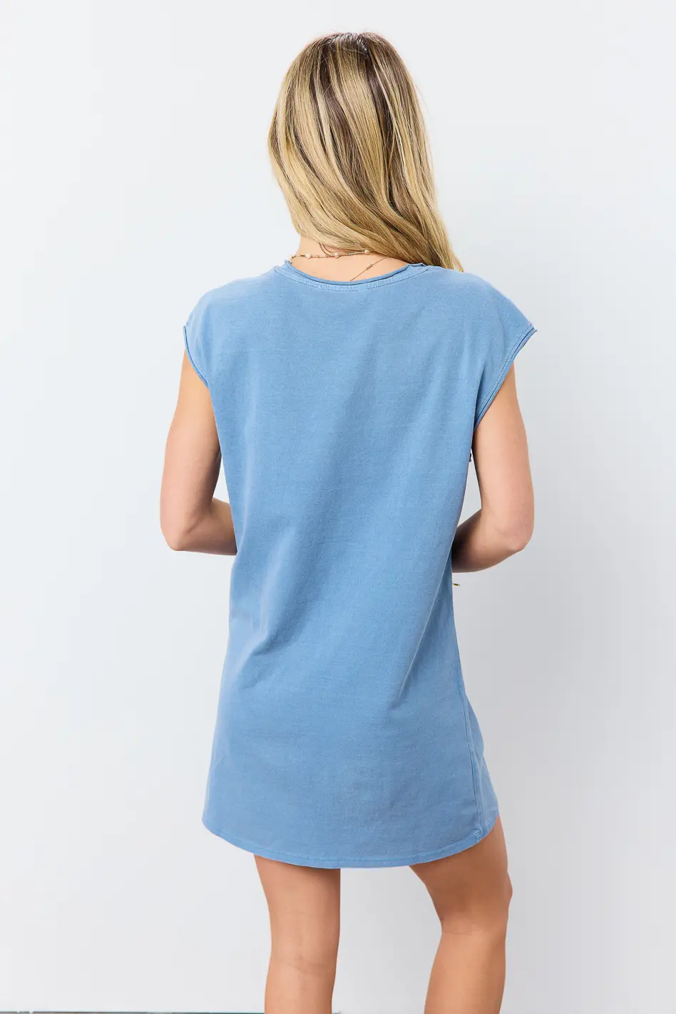 Elena T-Shirt Dress in Blue - FINAL SALE - Image 4