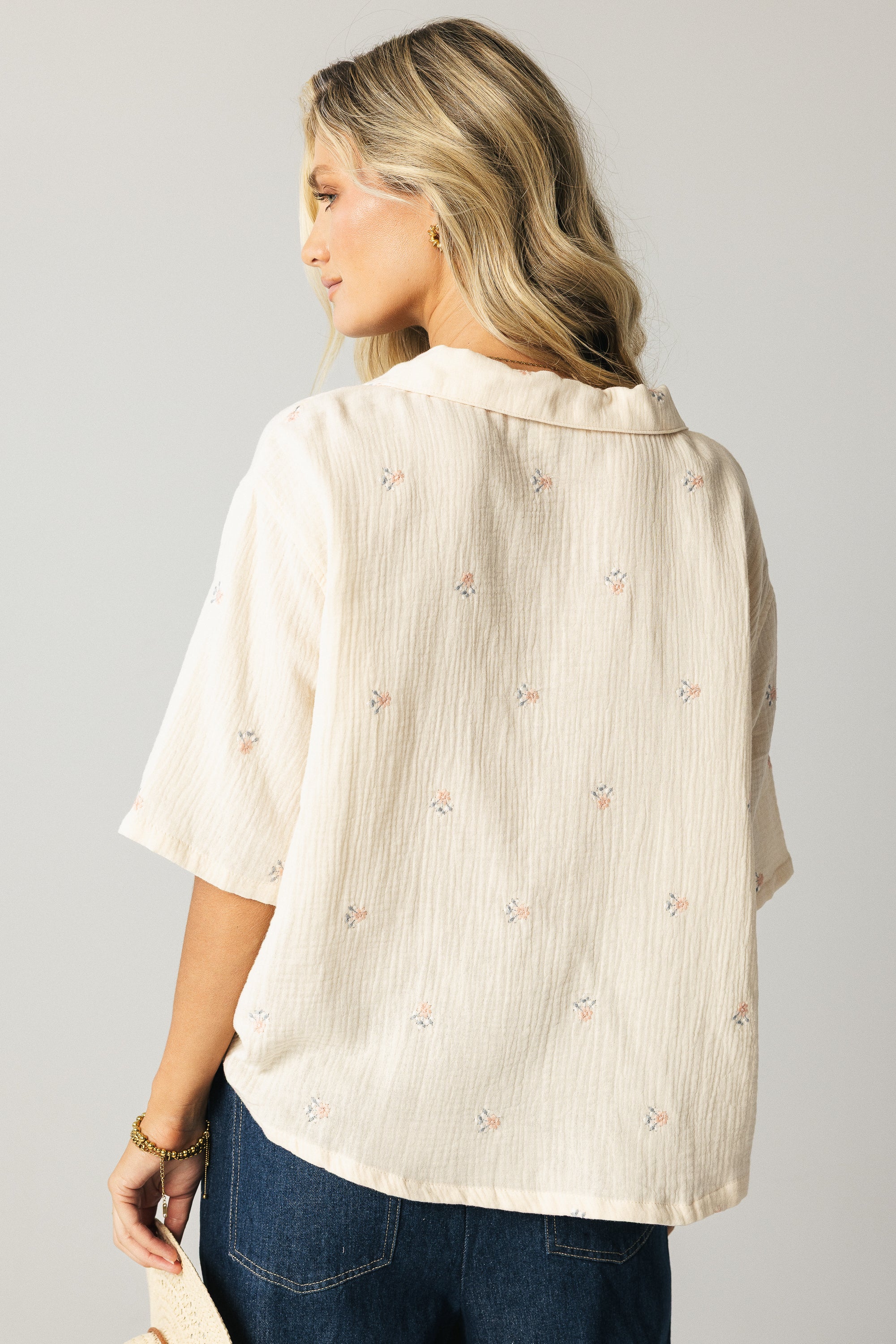 Elia Floral Blouse in Beige - Image 3