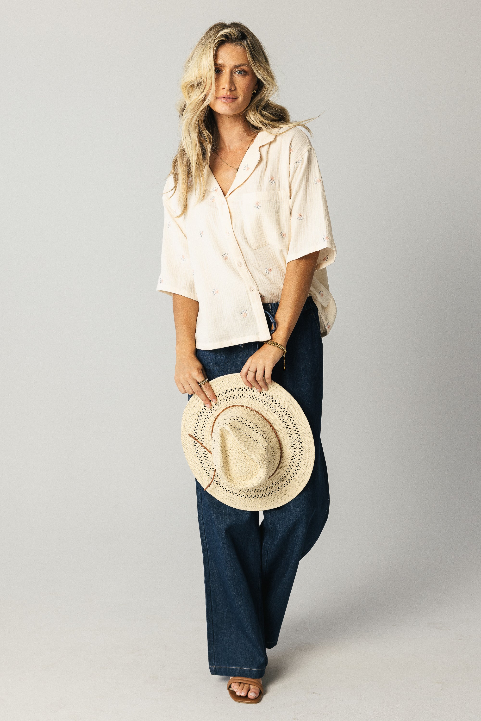 Elia Floral Blouse in Beige - Image 5