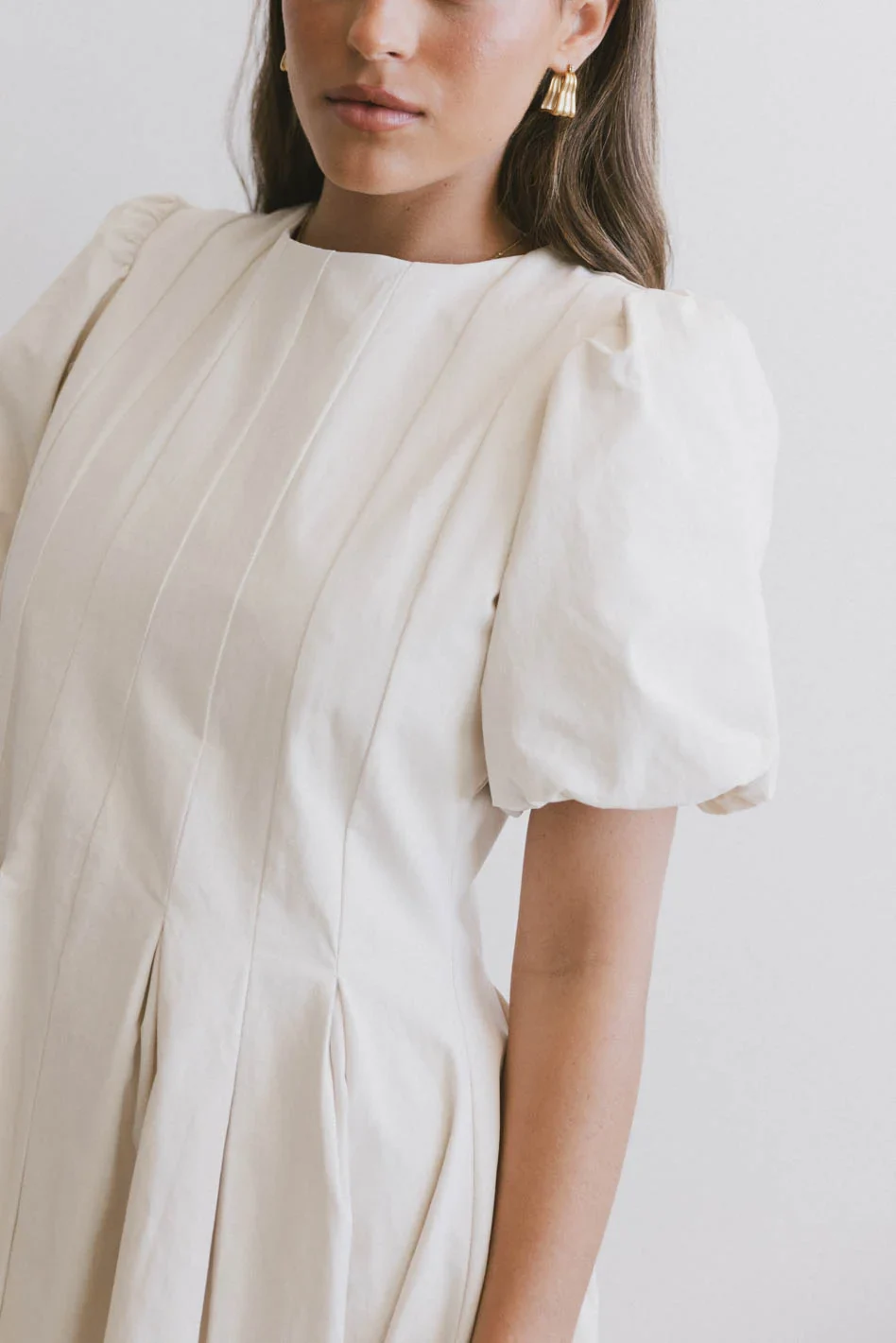 Eliana Pleated Midi Dress in Cream - FINAL SALE - Image 3