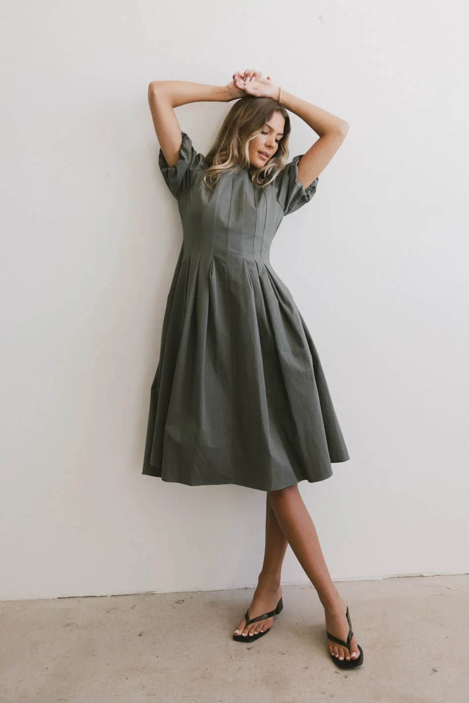 Eliana Pleated Midi Dress in Sage - FINAL SALE - Image 5