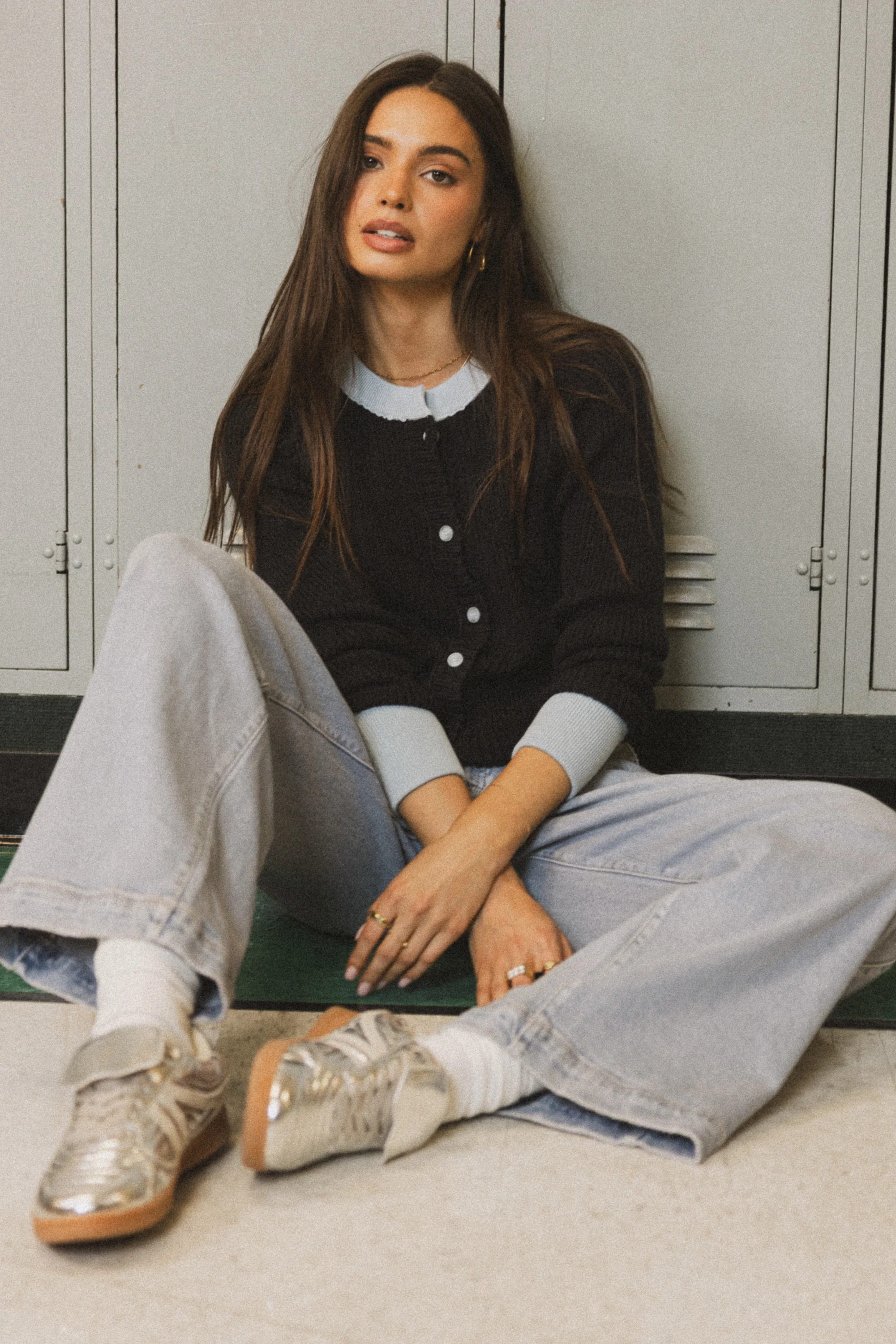 Ella Contrast Cardigan in Navy - FINAL SALE - Image 2