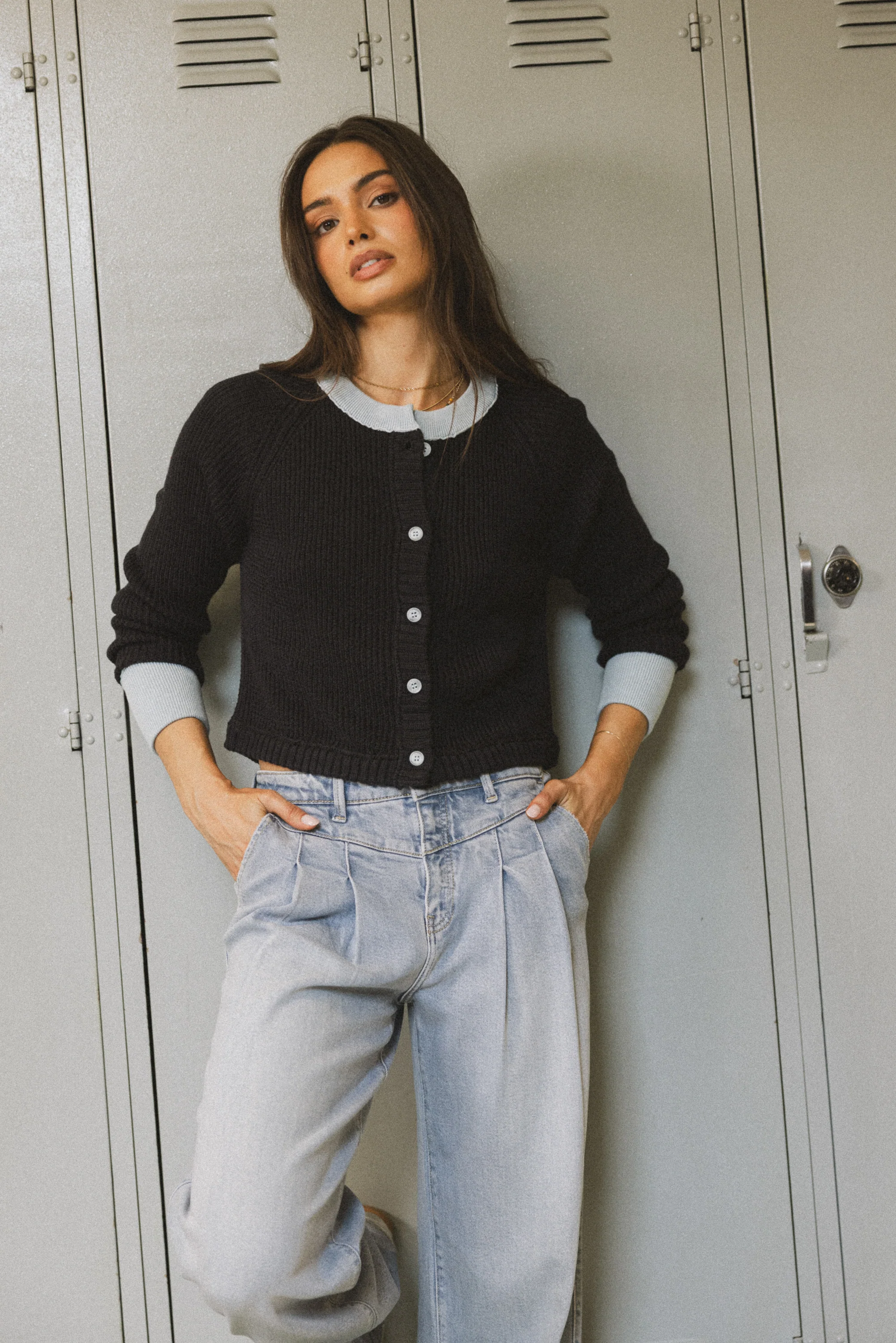 Ella Contrast Cardigan in Navy - FINAL SALE - Image 6