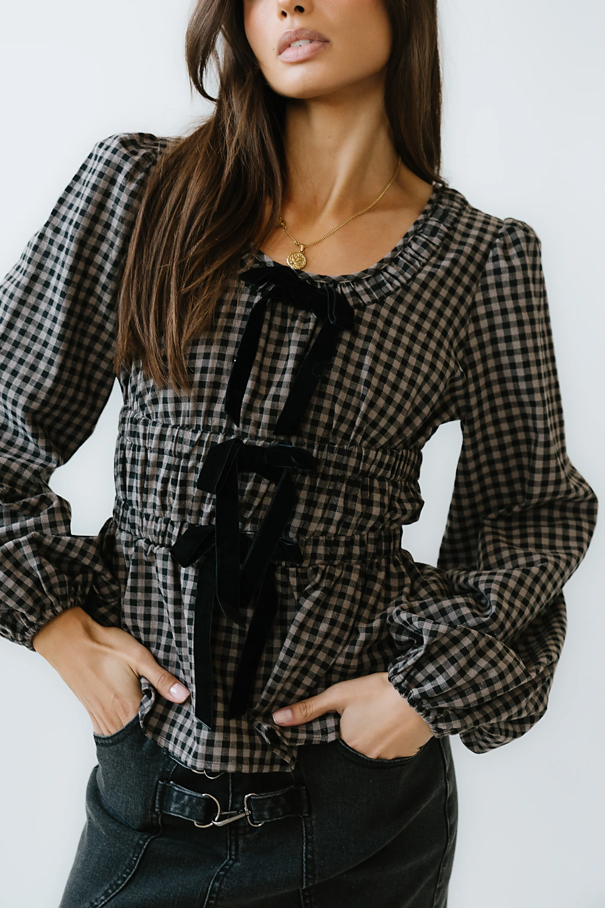 Ella Tie Peplum Blouse in Black - FINAL SALE - Image 4