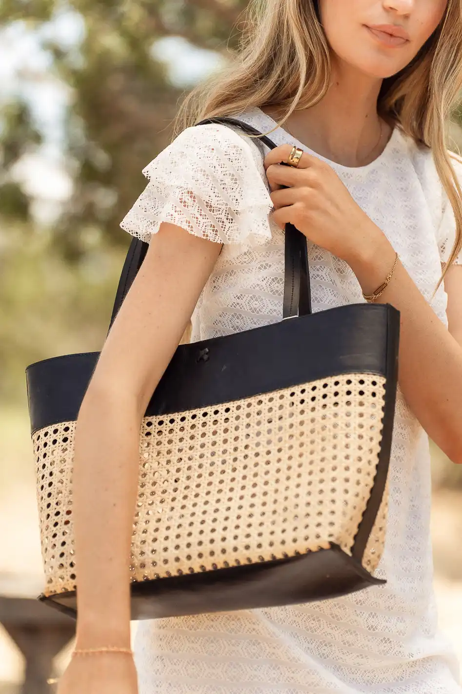 Ellie Wicker Tote in Black - FINAL SALE - Image 4