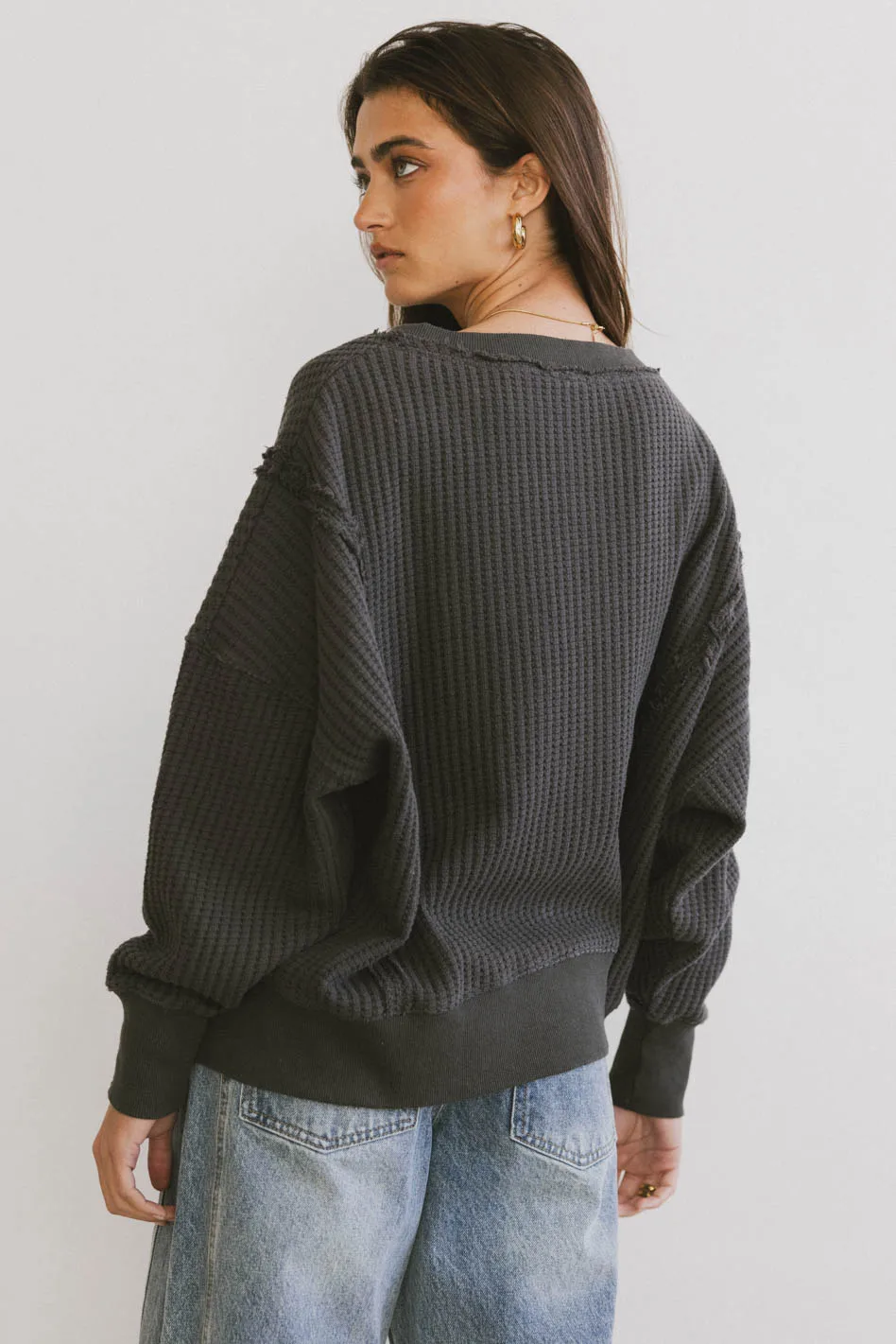 Ellis Waffle Knit Top in Charcoal - FINAL SALE - Image 3