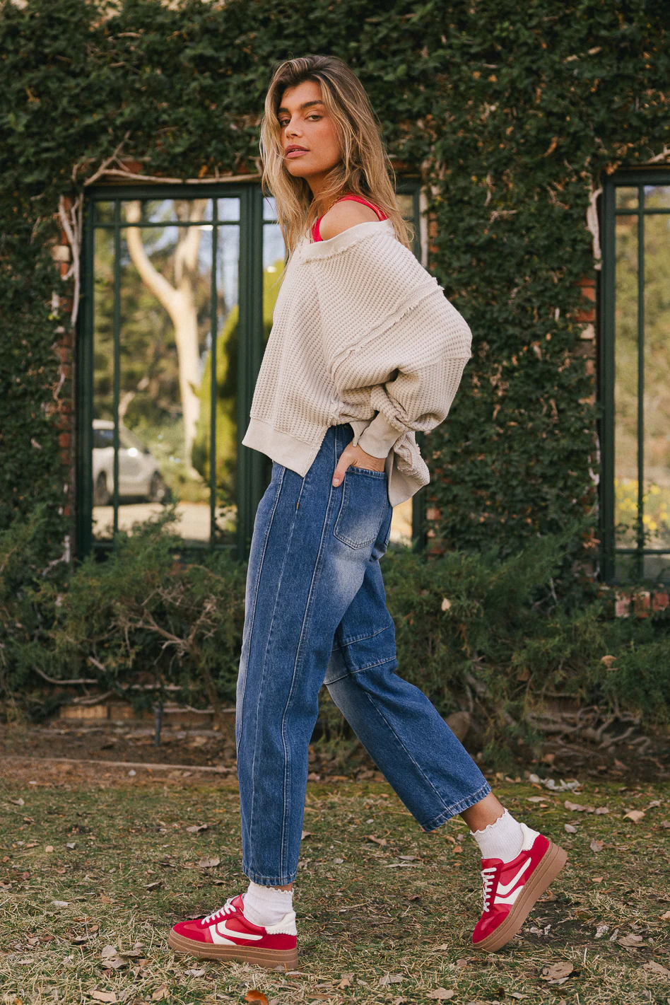 Ellis Waffle Knit Top in Light Grey - FINAL SALE - Image 3