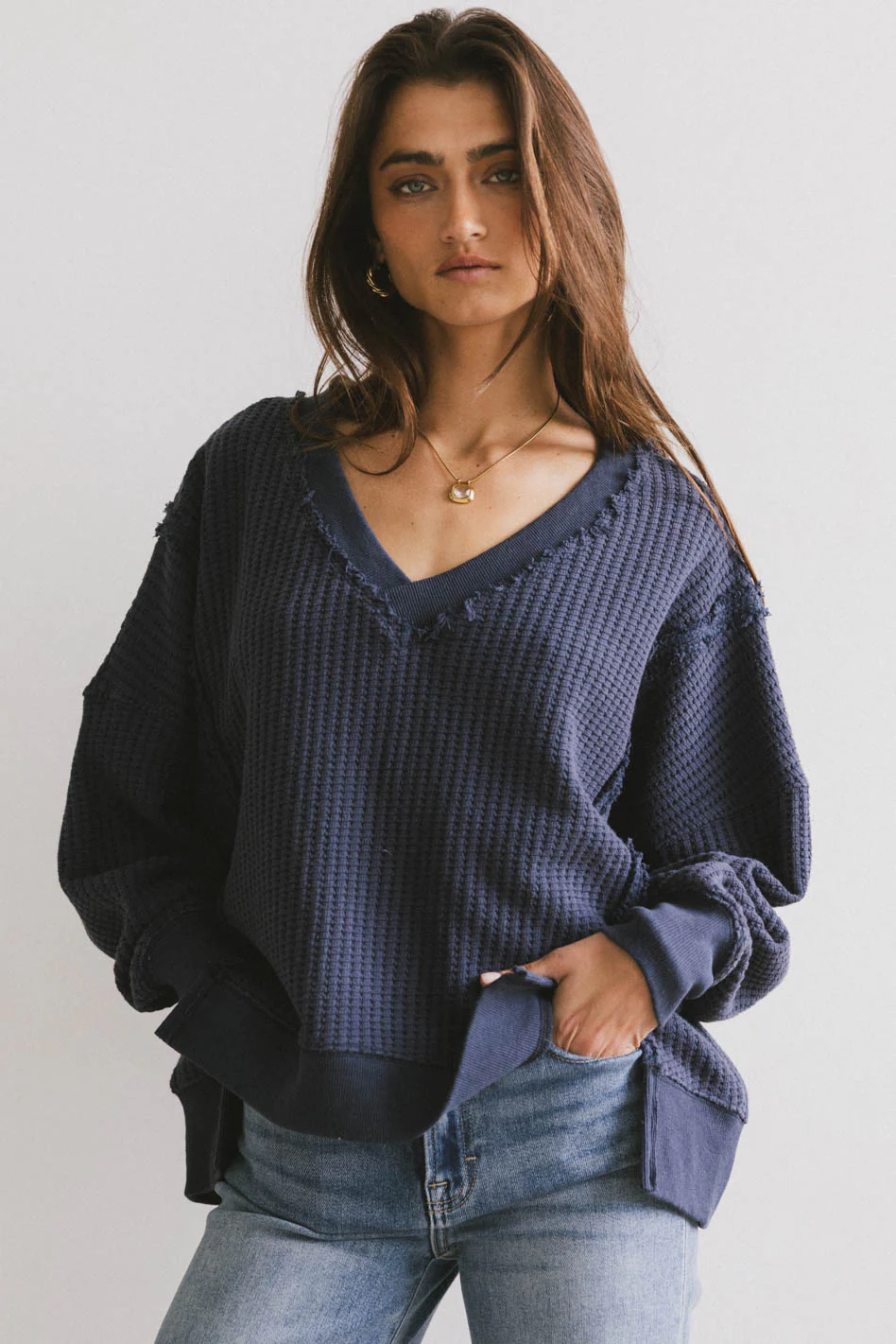 Ellis Waffle Knit Top in Navy - FINAL SALE - Image 5