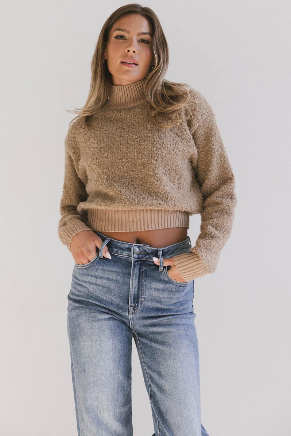 Eloise Mock Neck Sweater in Taupe - FINAL SALE - Image 3