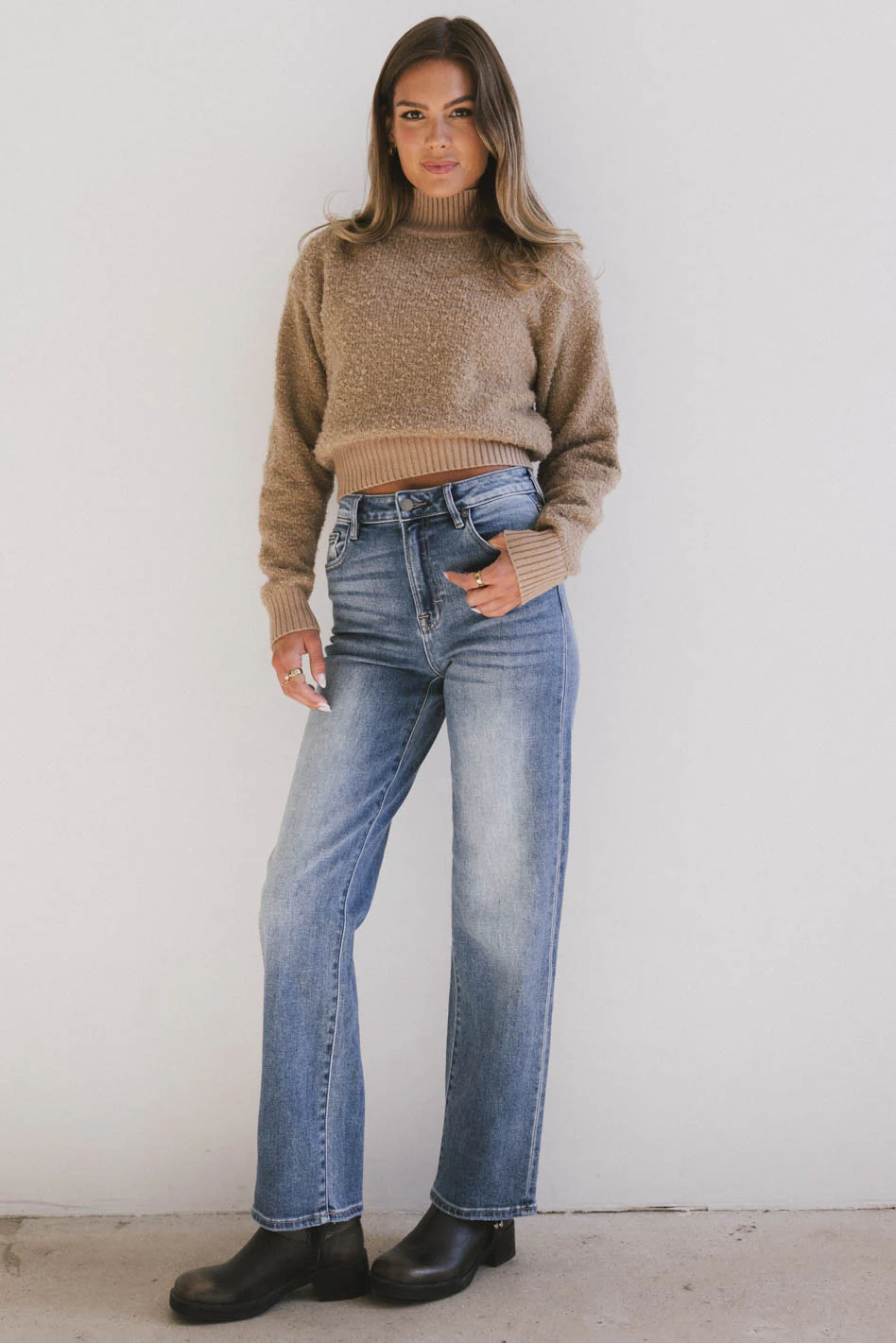Eloise Mock Neck Sweater in Taupe - FINAL SALE - Image 5