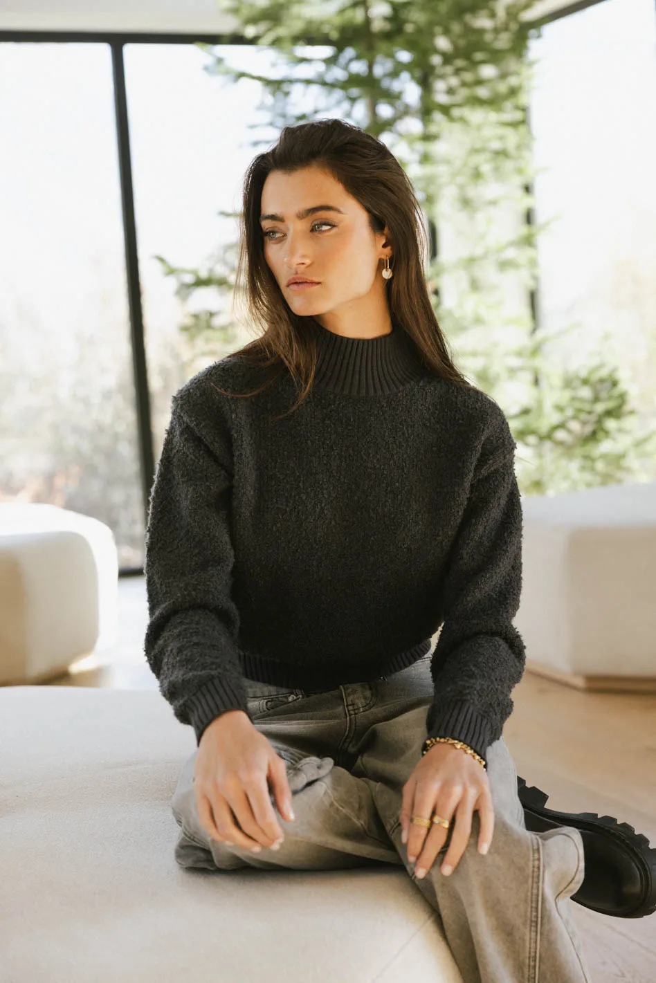 Eloise Mock Neck Sweater in Charcoal - FINAL SALE - Image 2