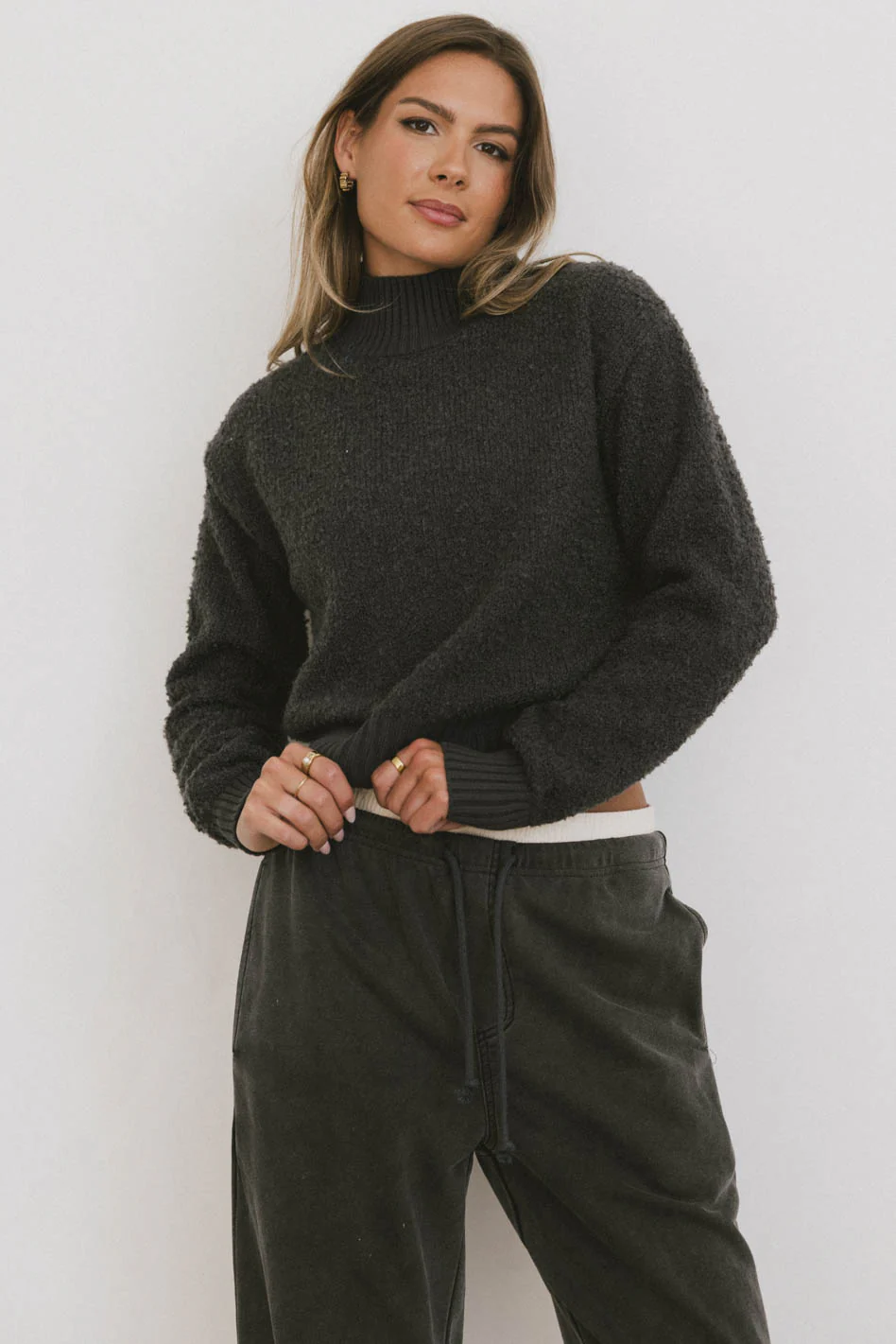 Eloise Mock Neck Sweater in Charcoal - FINAL SALE - Image 5
