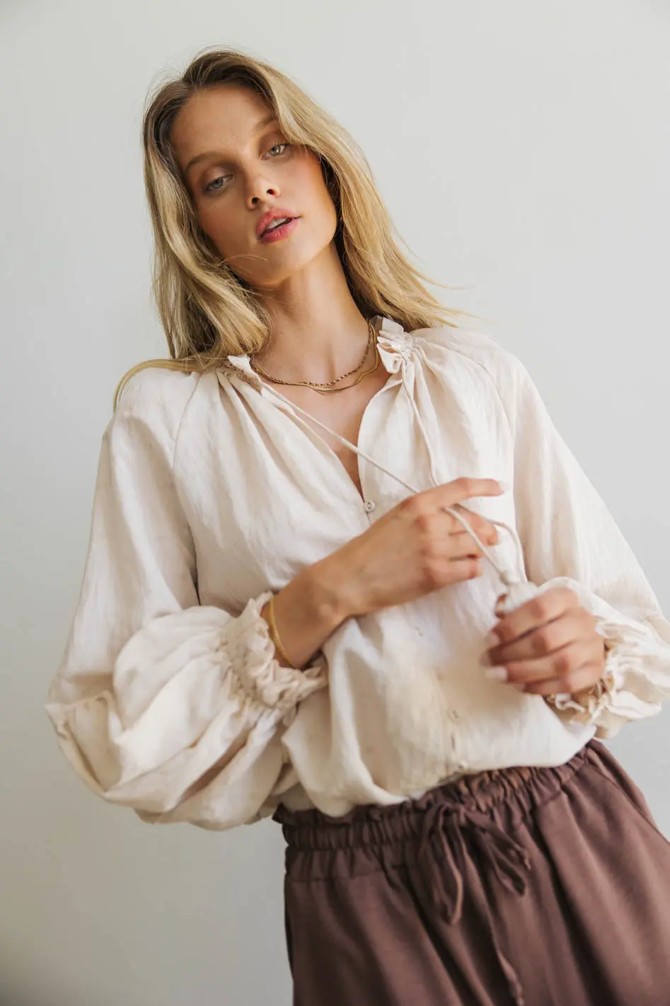 Elowen Button Up Blouse in Cream - FINAL SALE - Image 5