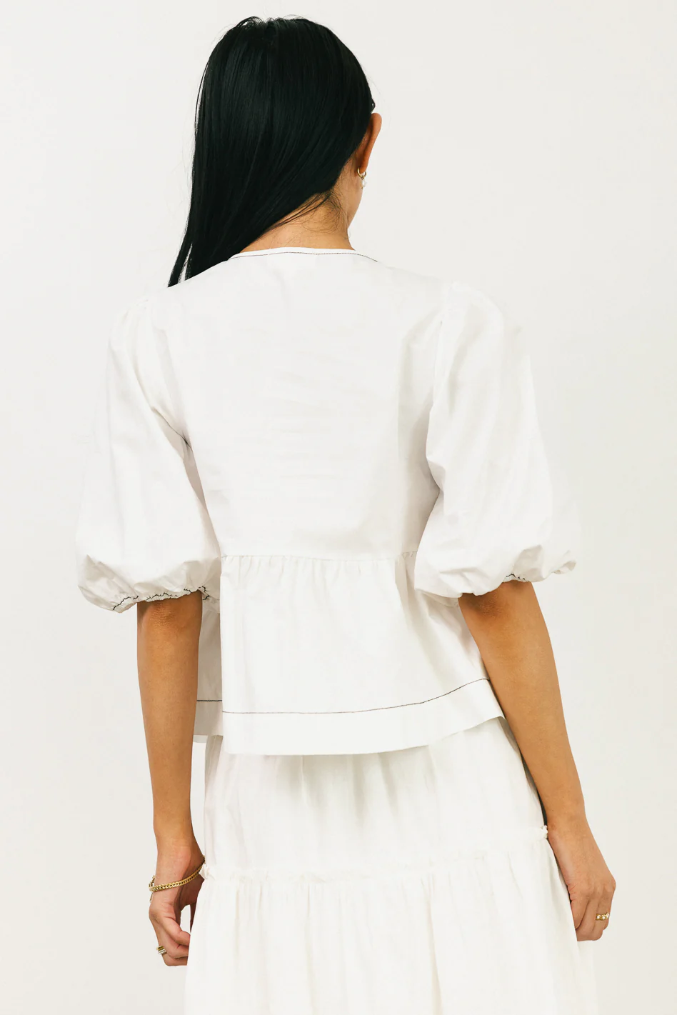 Elvie Peplum Tie Blouse in White - FINAL SALE - Image 4