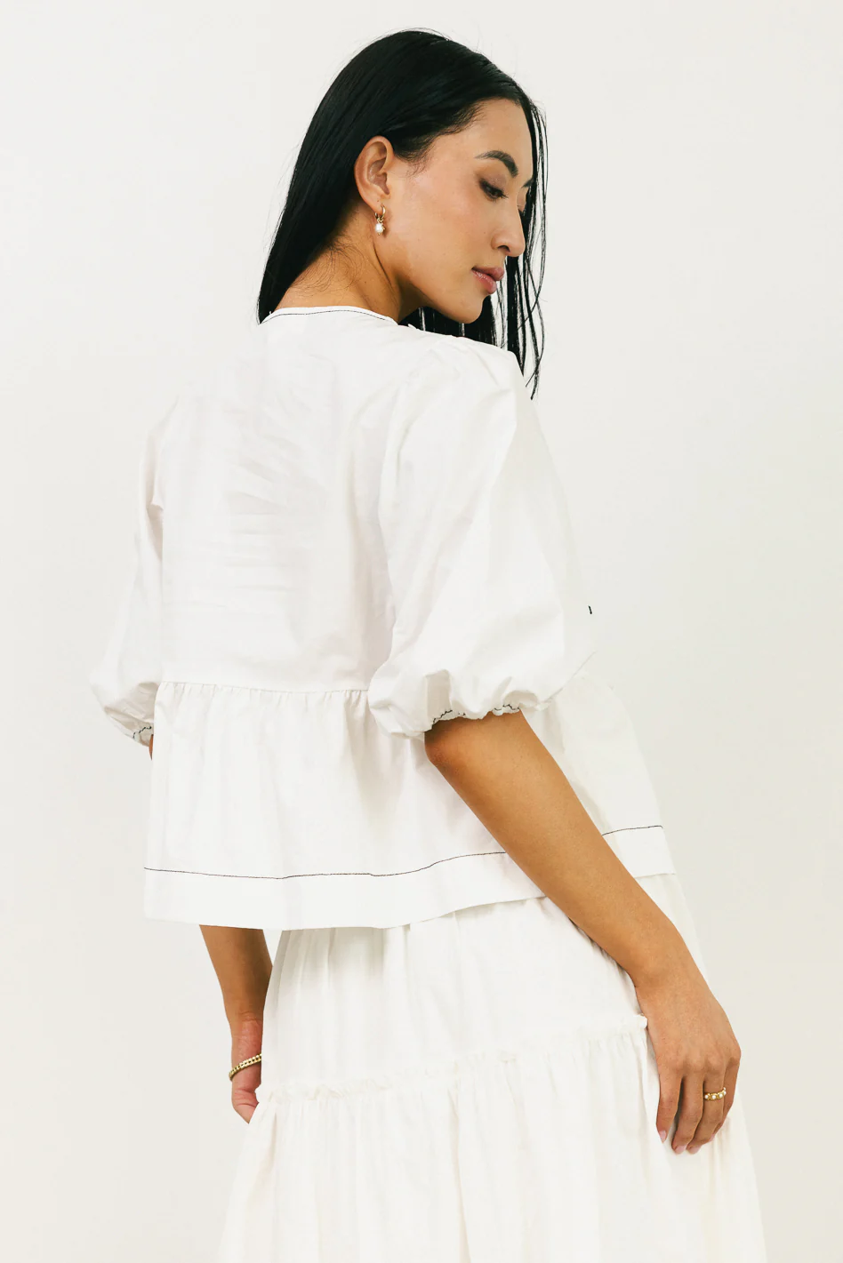 Elvie Peplum Tie Blouse in White - FINAL SALE - Image 5