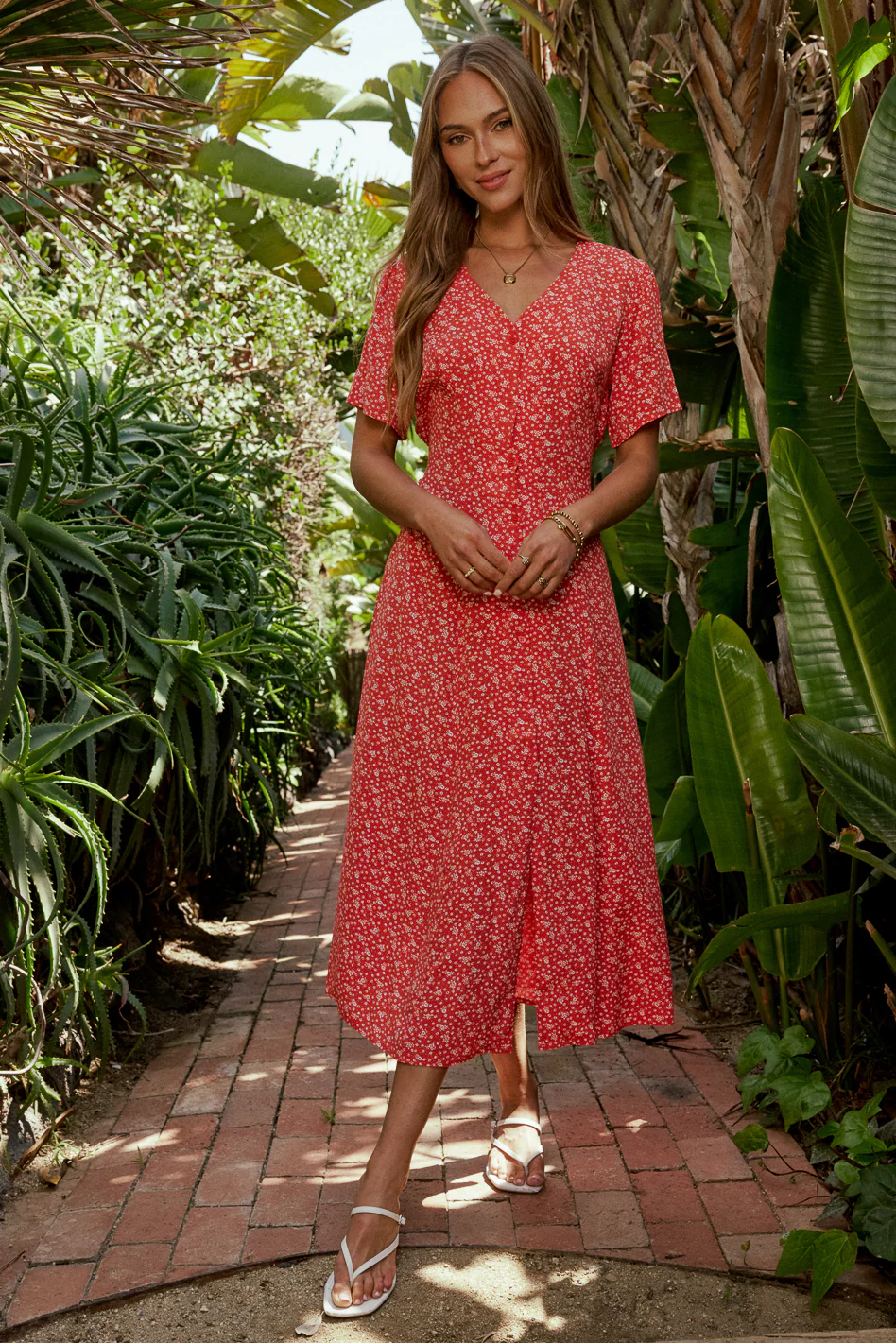 Ember Floral Midi Dress in Red - FINAL SALE - Image 5