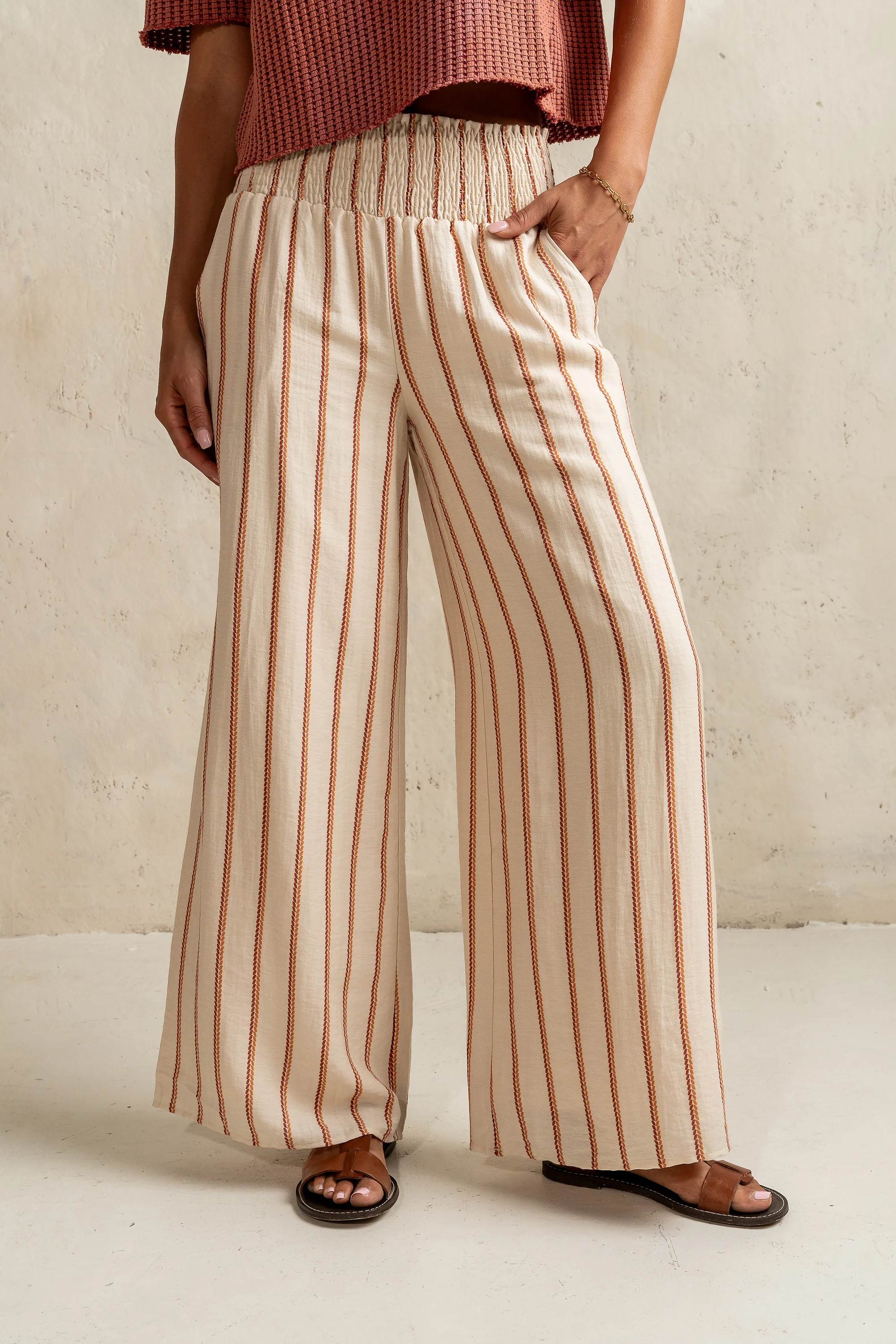 Emery Striped Wide-Leg Pants in Taupe - FINAL SALE
