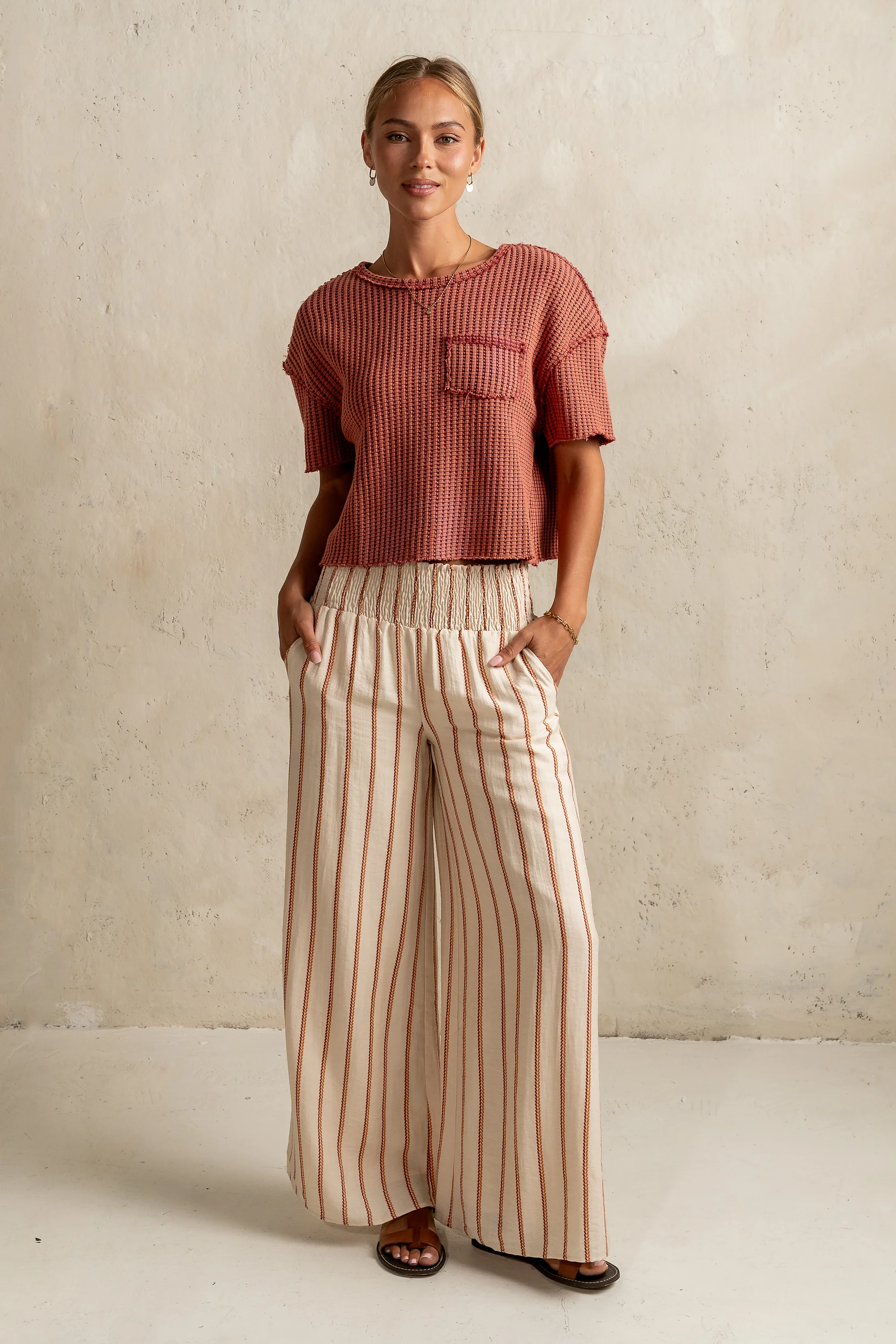 Emery Striped Wide-Leg Pants in Taupe - FINAL SALE - Image 2