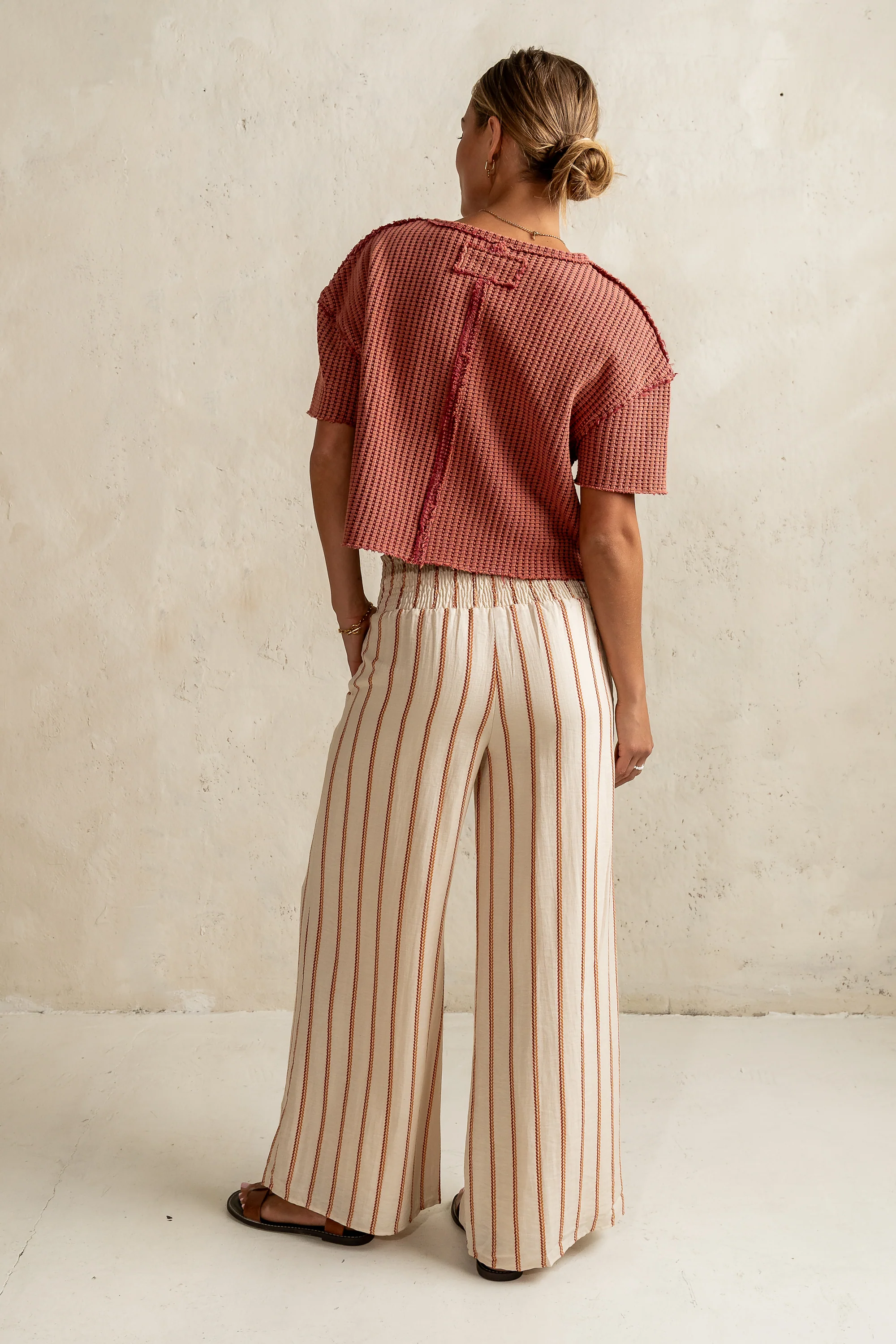 Emery Striped Wide-Leg Pants in Taupe - FINAL SALE - Image 3