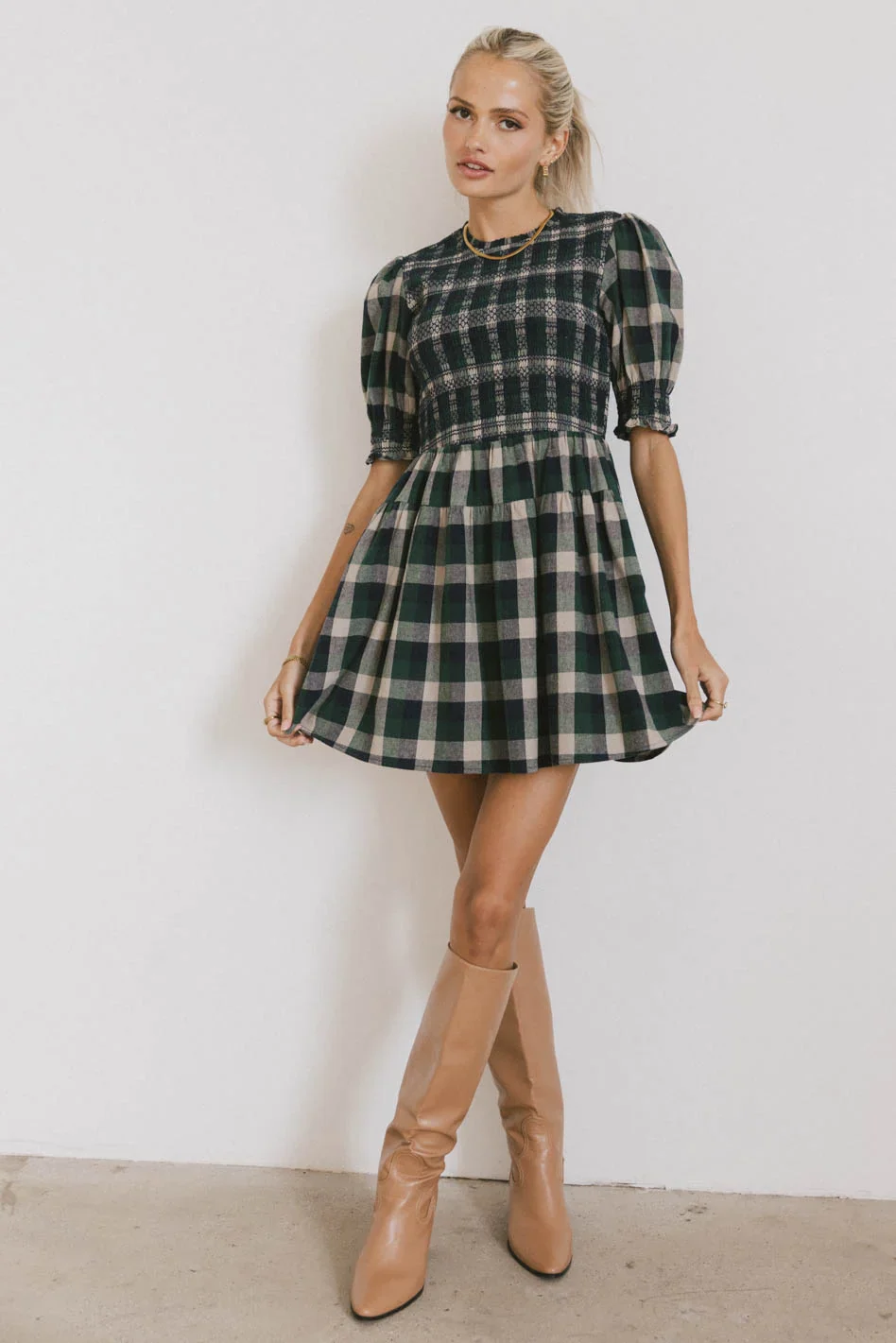 Emmett Plaid Smocked Mini Dress - FINAL SALE - Image 3