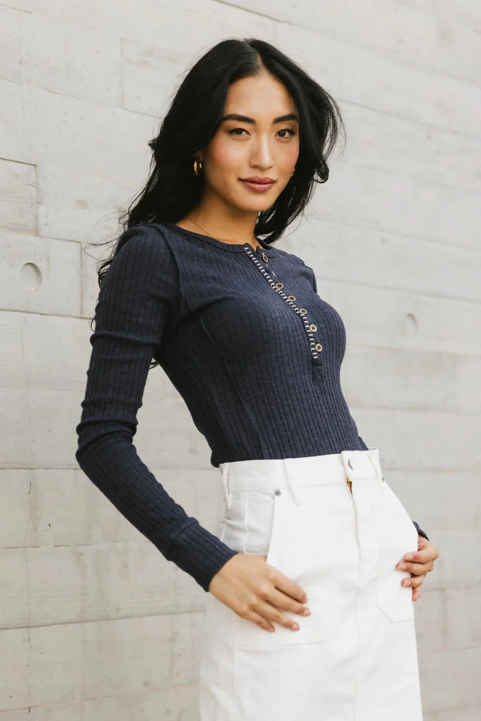 Emmilianne Ribbed Top in Navy - FINAL SALE - Image 3