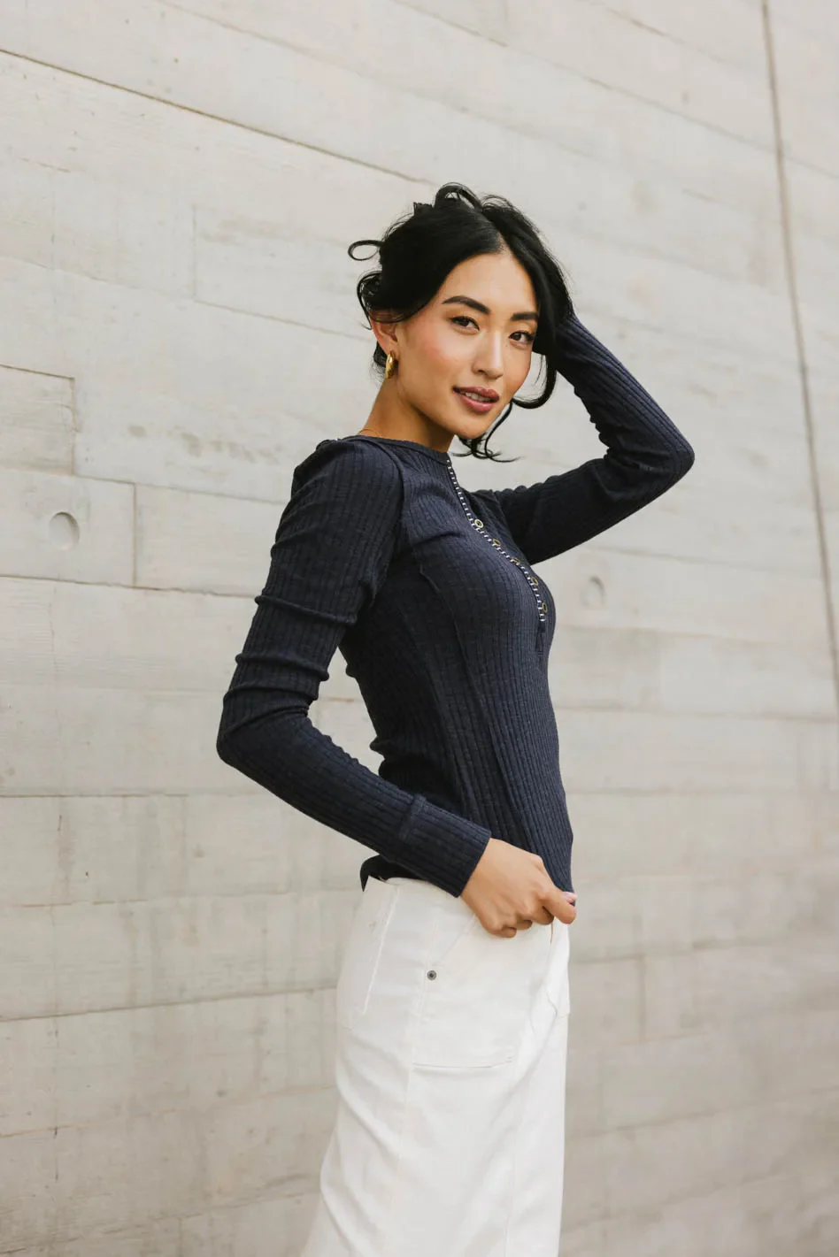 Emmilianne Ribbed Top in Navy - FINAL SALE - Image 5