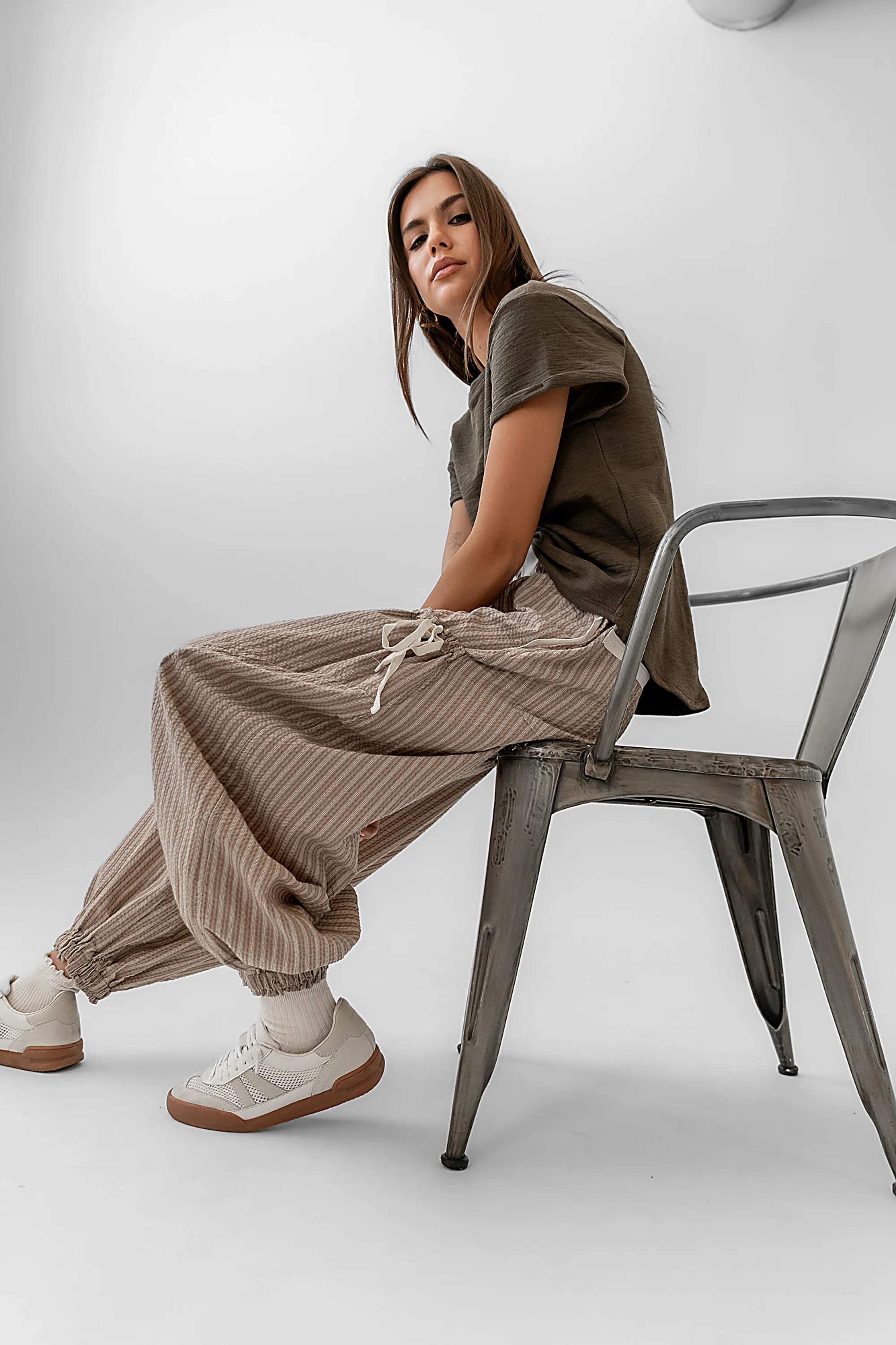Emory Striped Baggy Pants in Mocha - FINAL SALE - Image 4