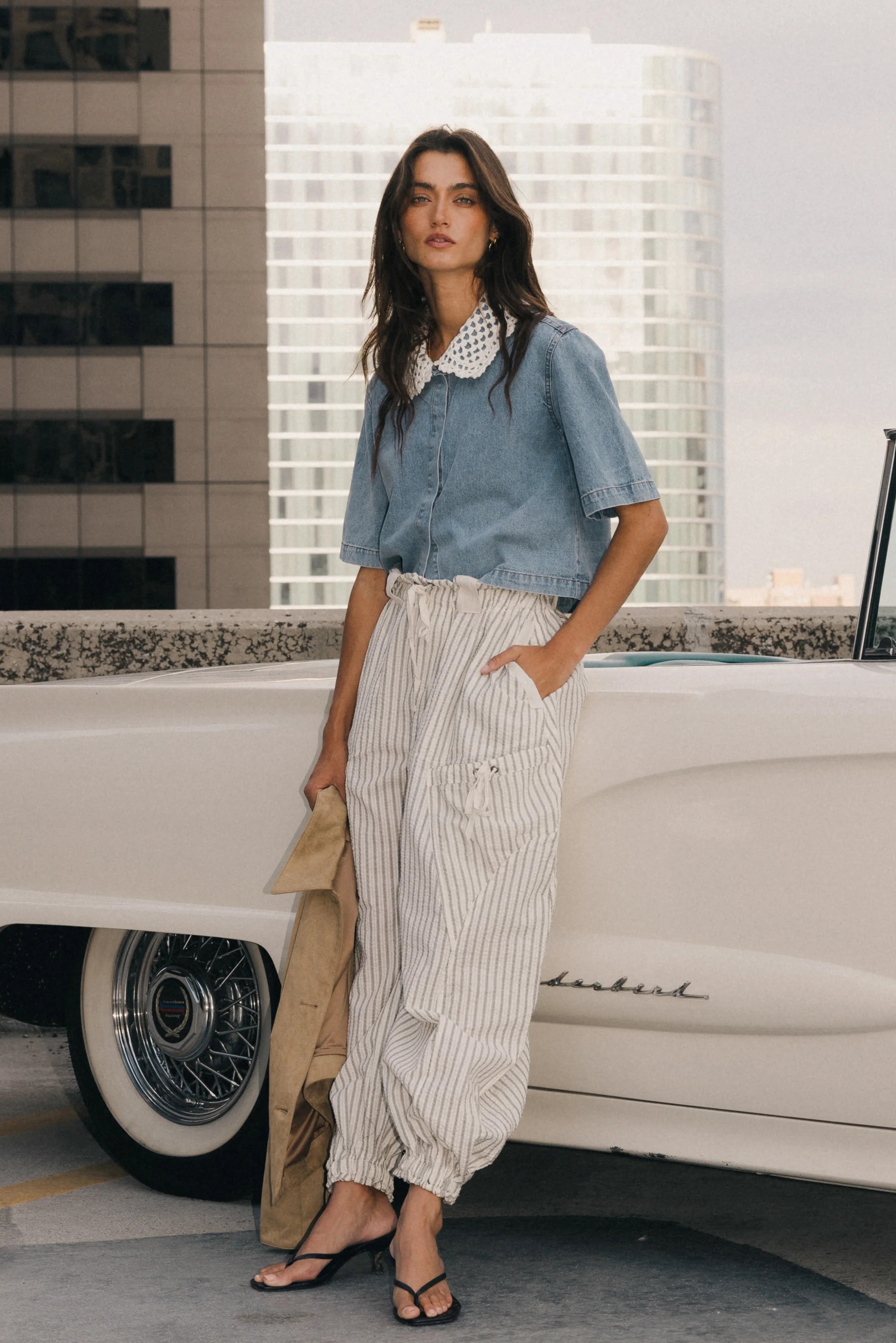 Emory Striped Baggy Pants in Oatmeal - FINAL SALE - Image 2