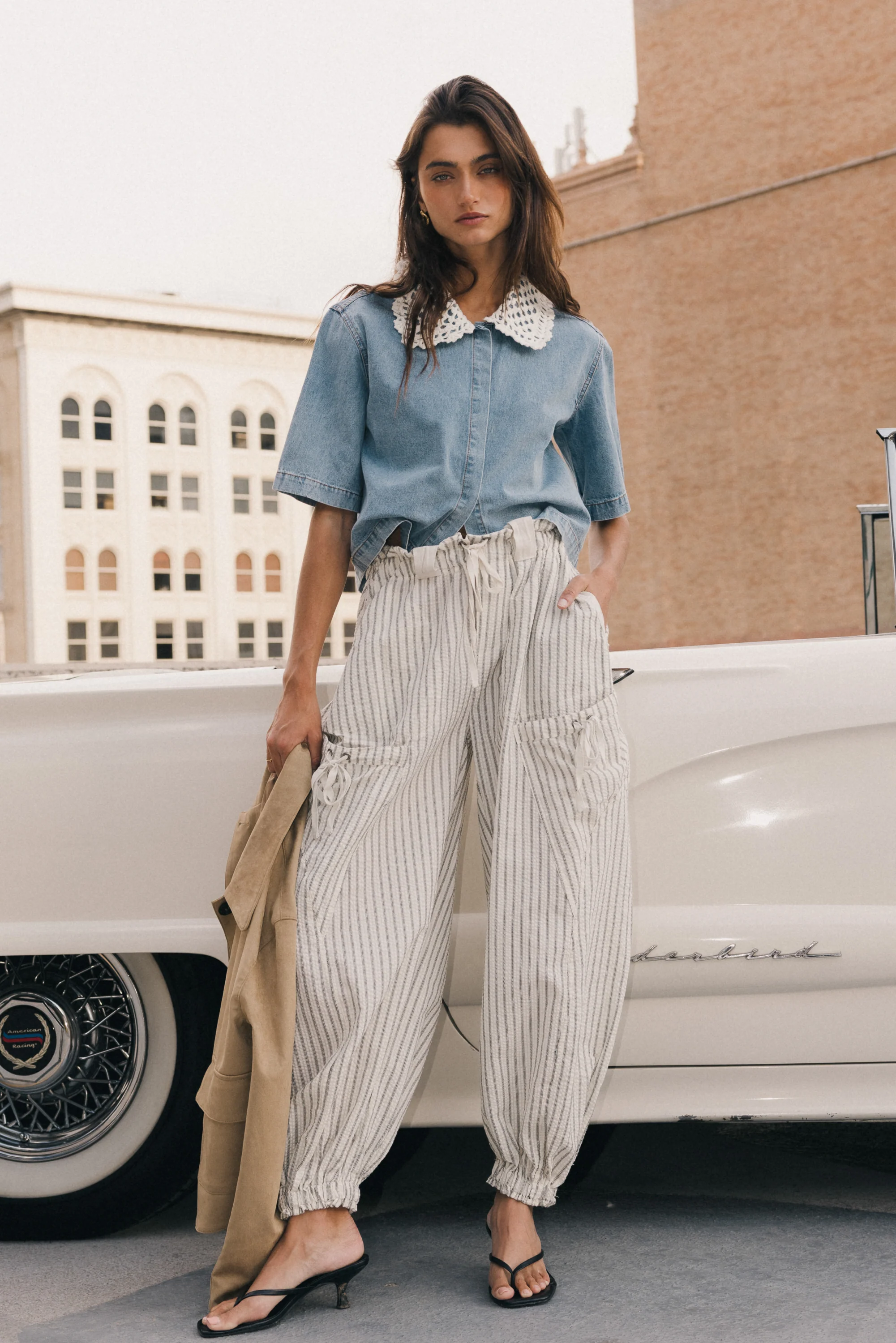 Emory Striped Baggy Pants in Oatmeal - FINAL SALE - Image 3
