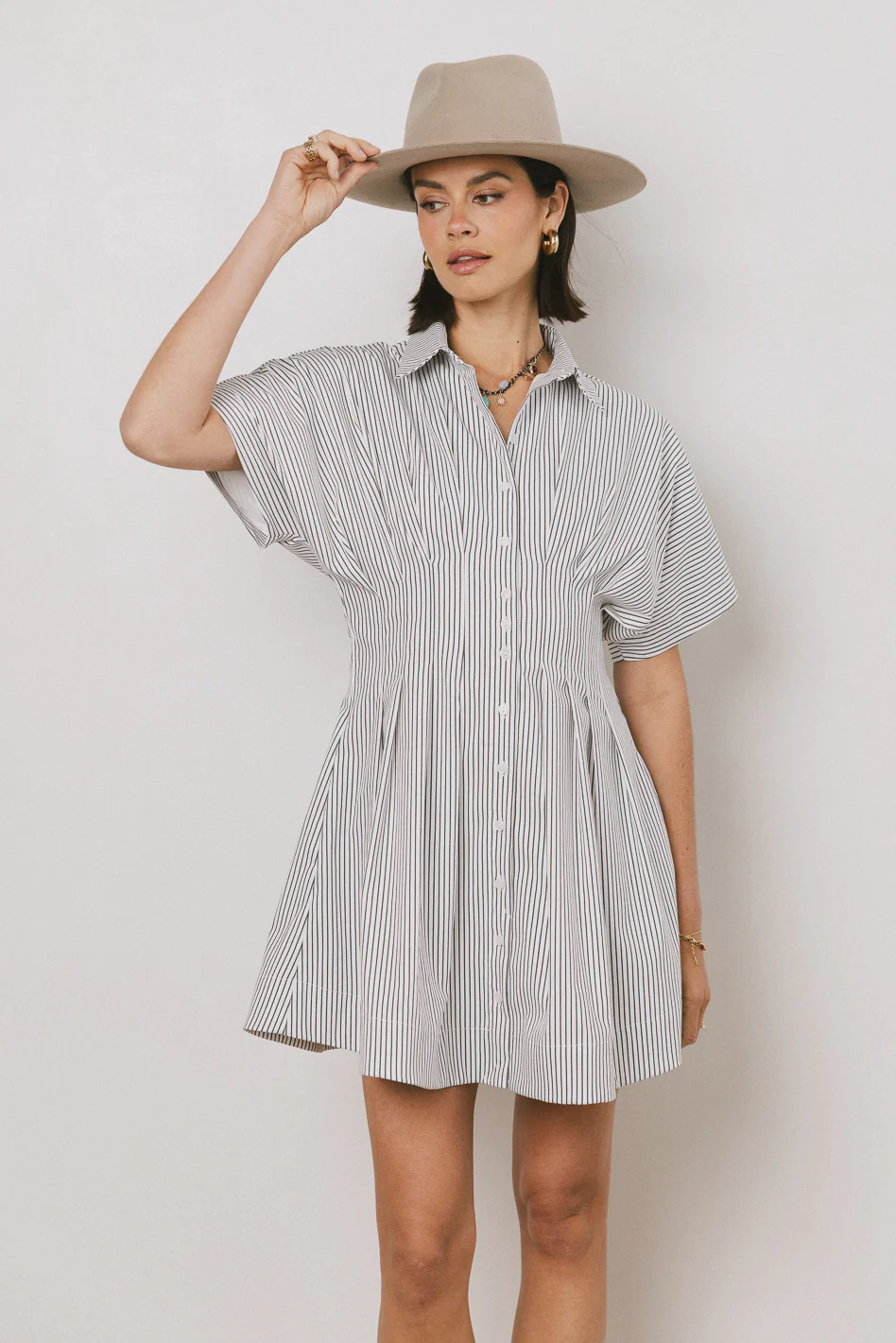 Erica Button Front Mini Dress in White - FINAL SALE - Image 2