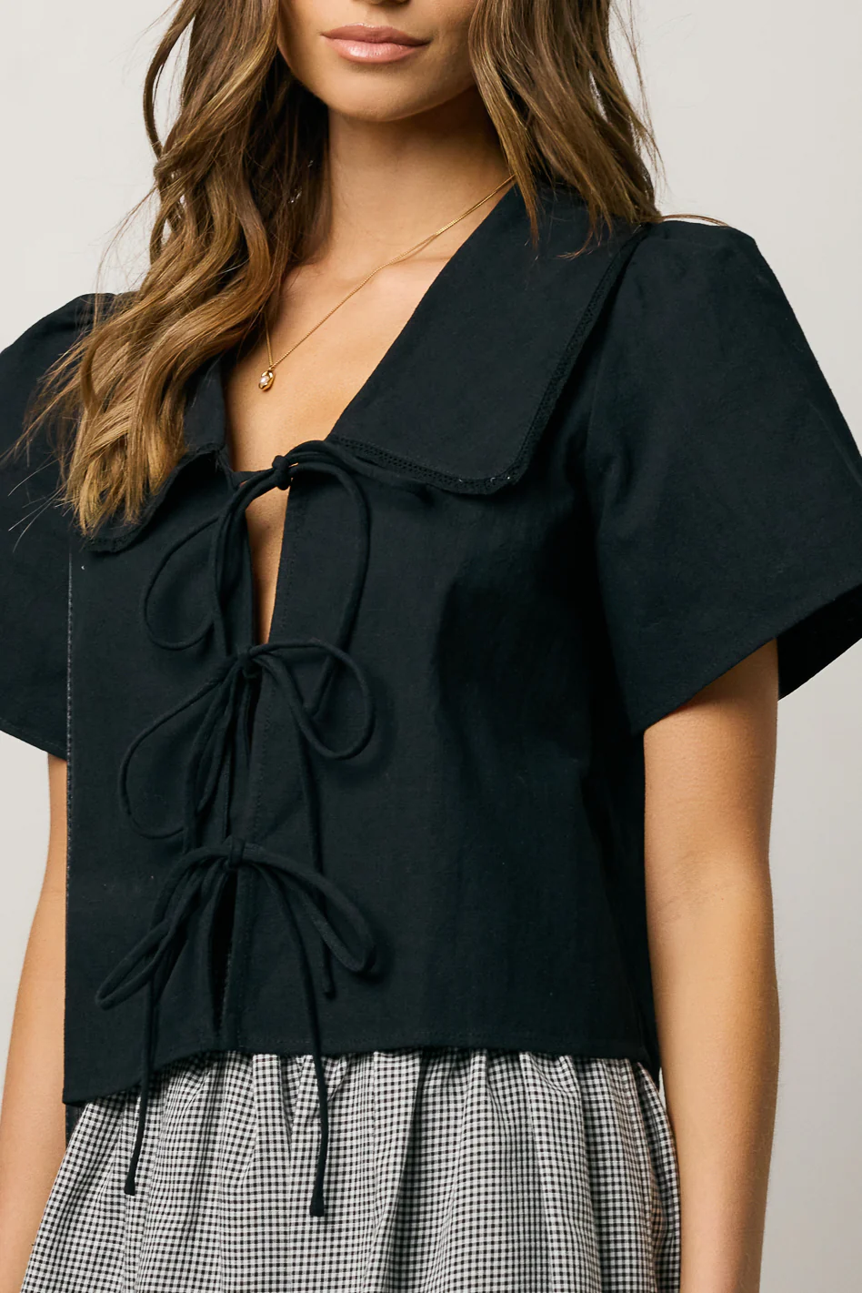 Ethan Tie Front Blouse in Black - FINAL SALE - Image 10